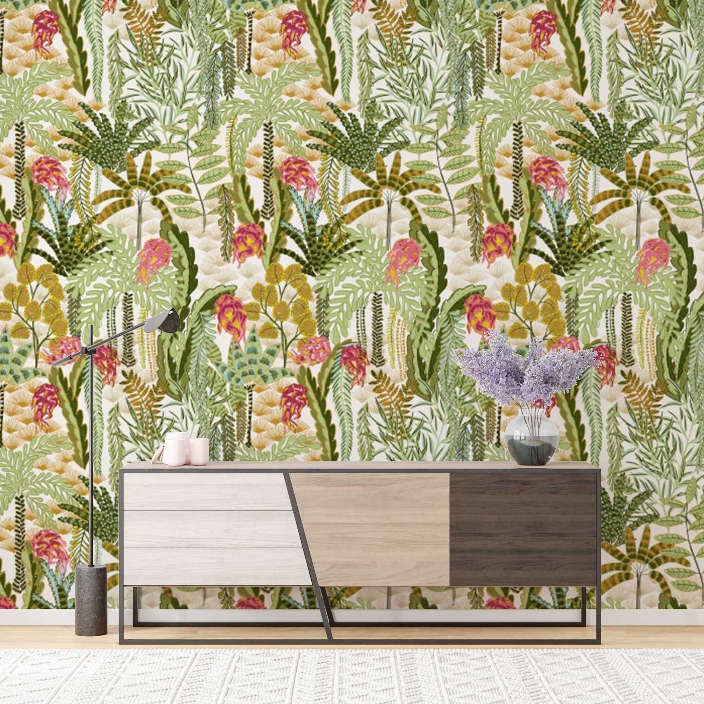 Vibrant Jungle Canopy wallpaper creating a tropical escape.
