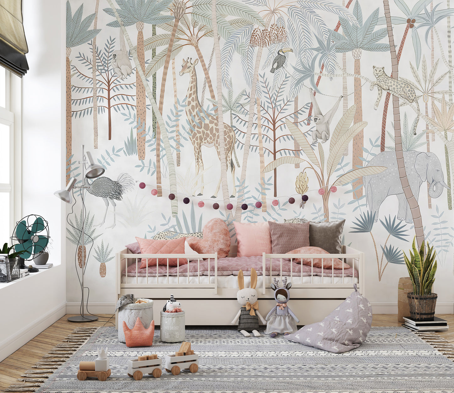 Tropical mirage fauna wallpaper for nursery