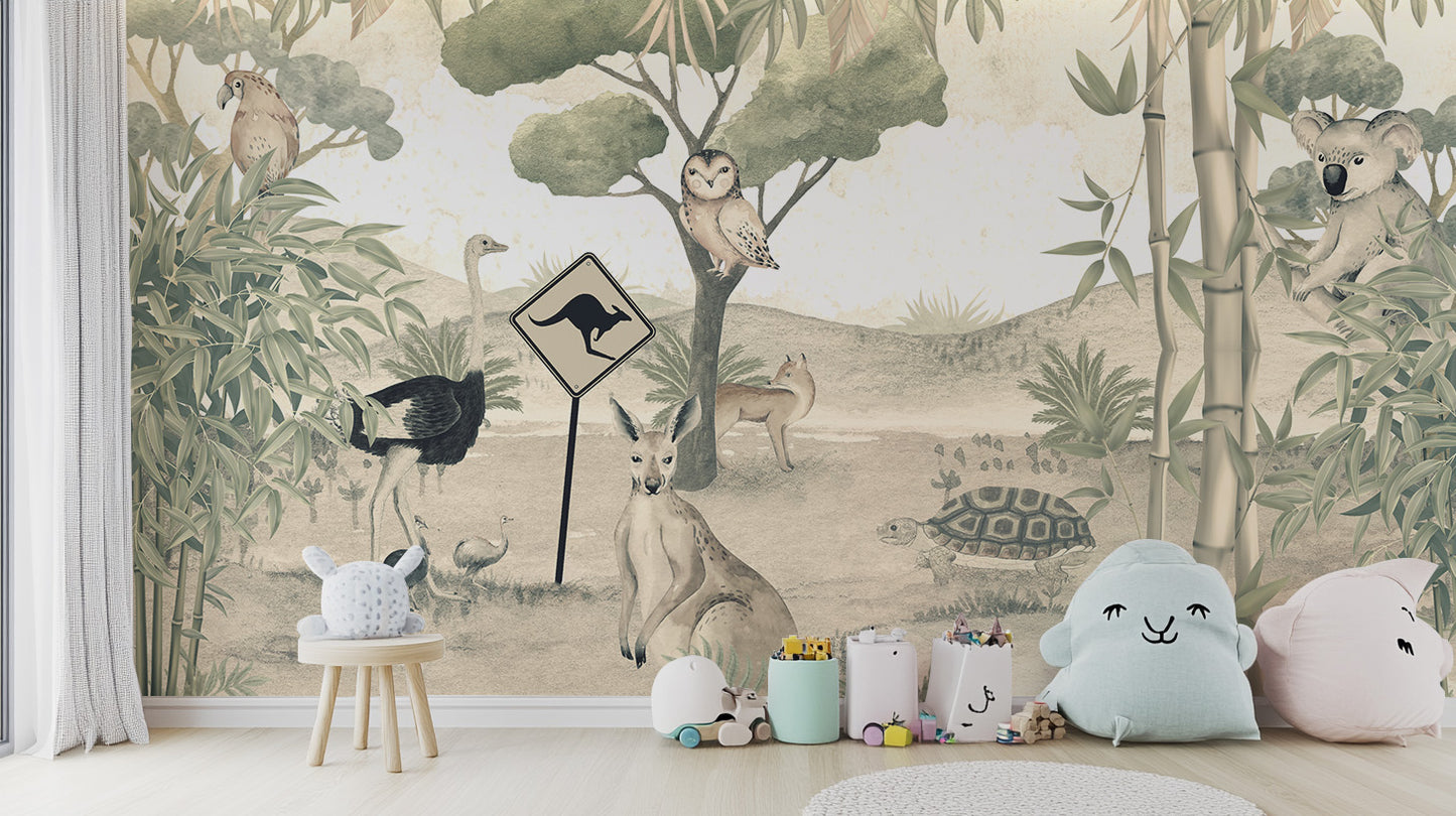 Australian animals mural for kids’ room
