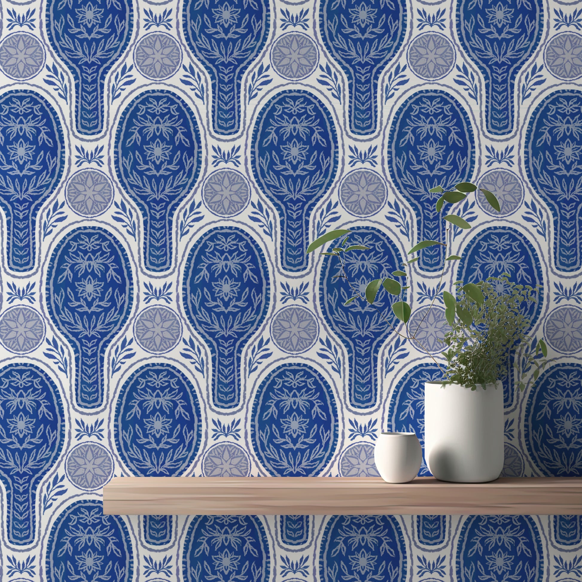 Sophisticated blue floral rockets wallpaper for a bold accent wall.
