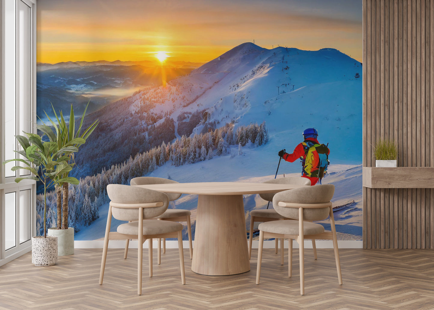 Alpine Dawn Skiing Adventure Mural