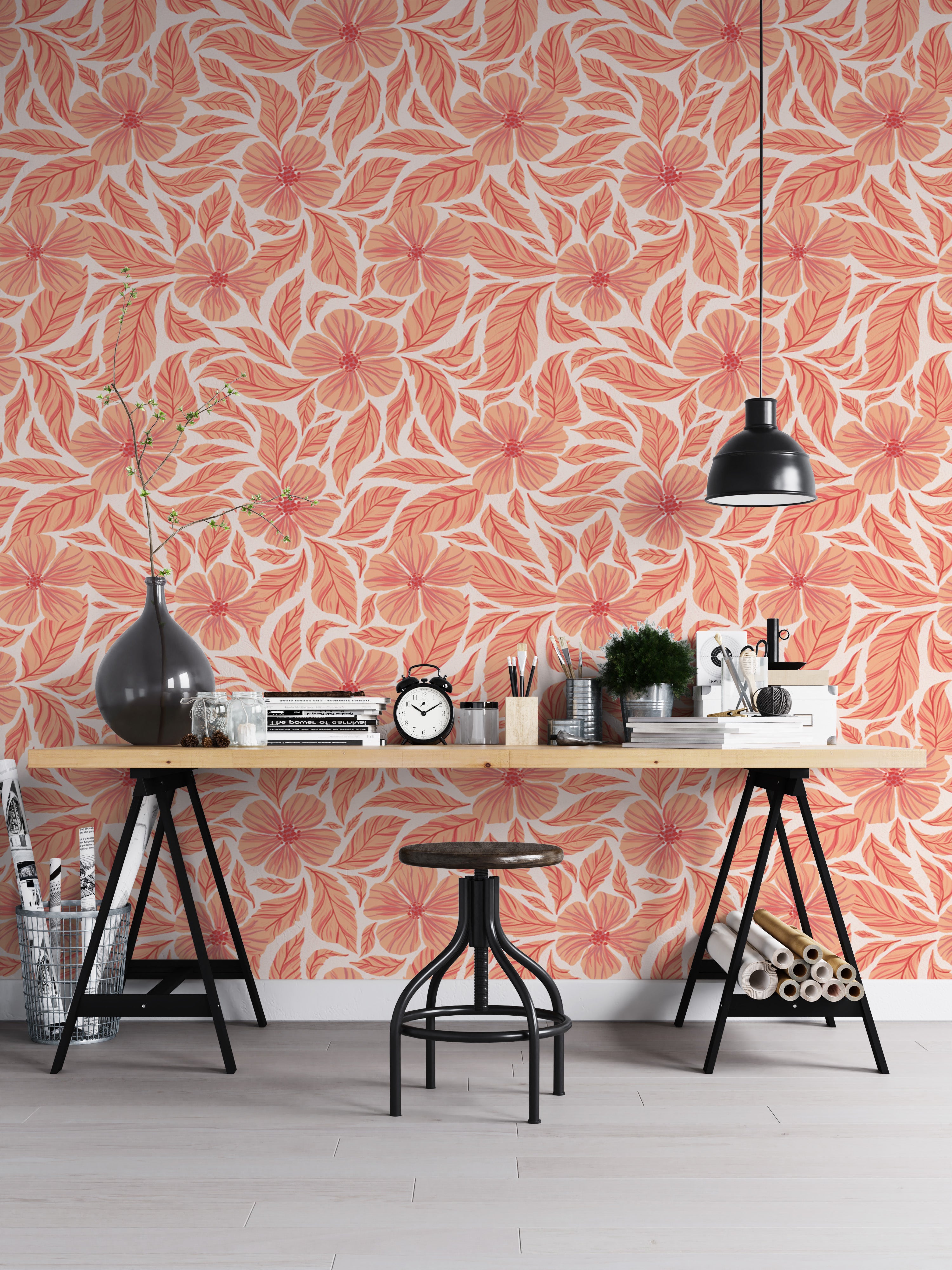 Sophisticated flowers dance wallpaper for a romantic atmosphere.
