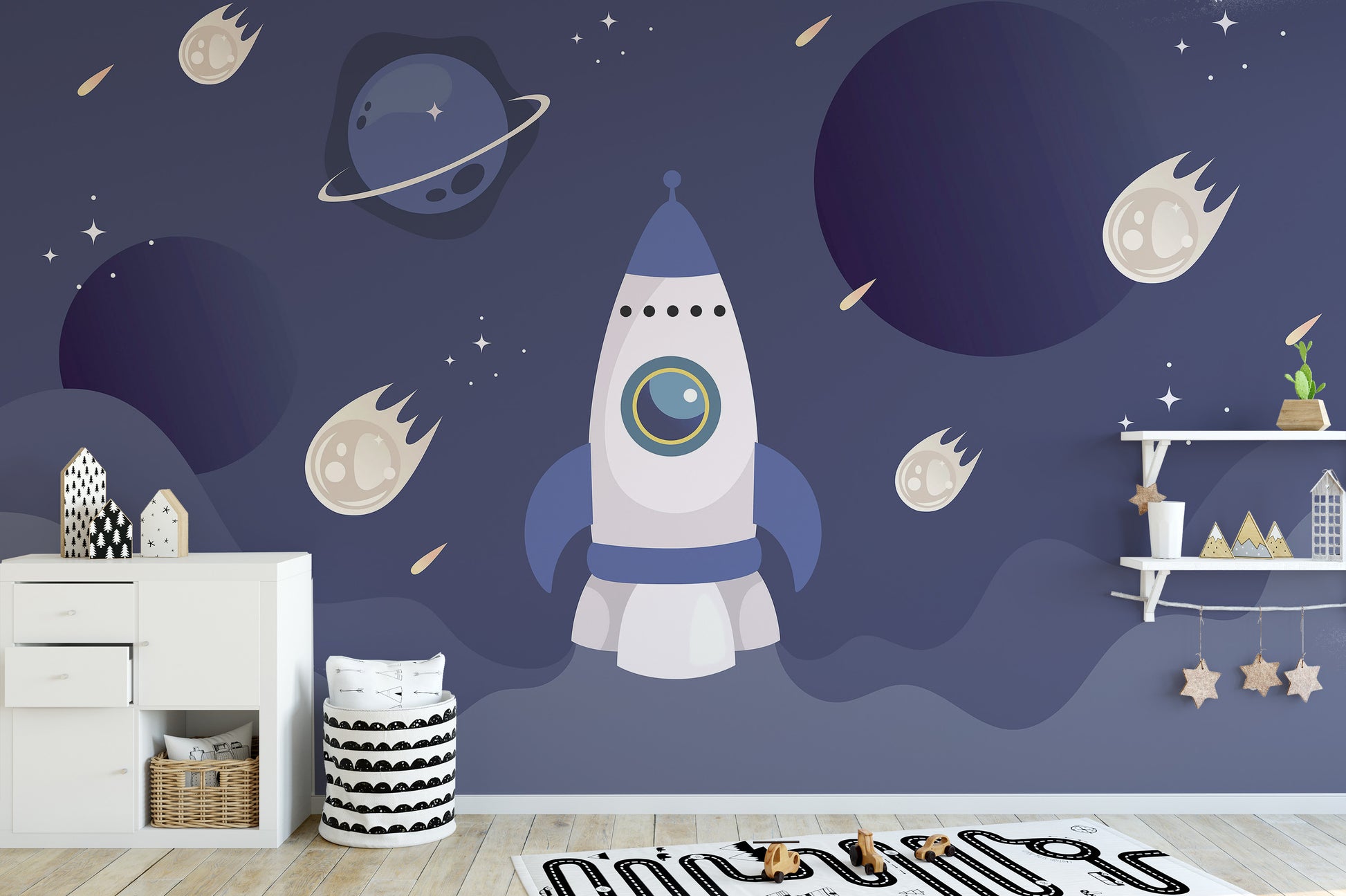 Outer space mural sparks curiosity in kids’ rooms