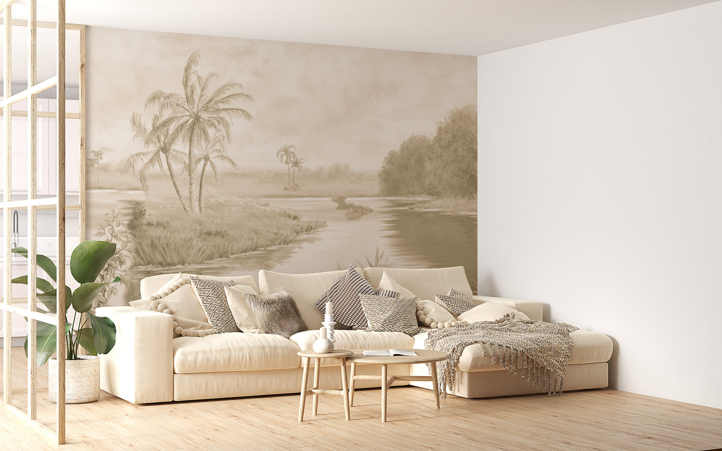 Blue Tone Shadowy Lakeshore Wallpaper Murals