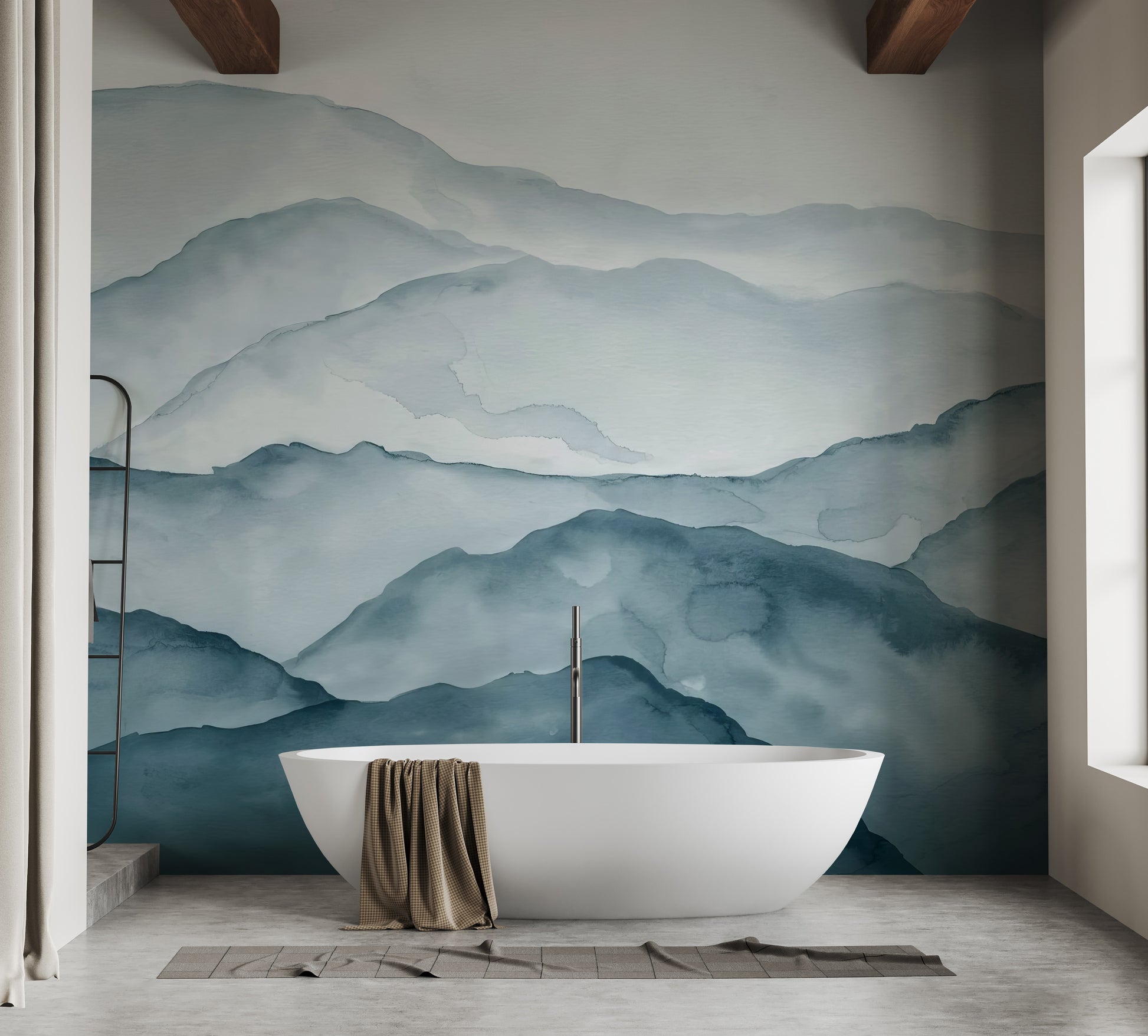 Relax in style with Blue Watercolor Mountains in your bathroom.