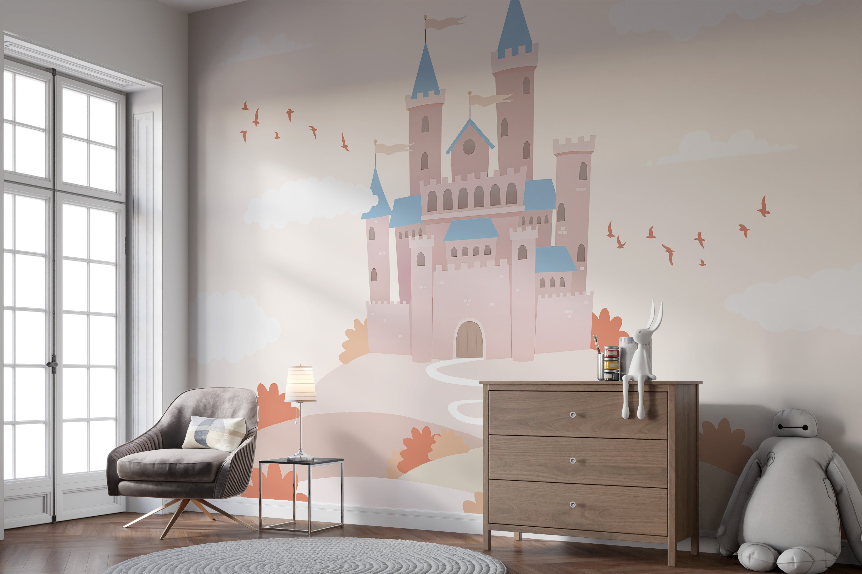 Magical castle mural brightens up nursery walls