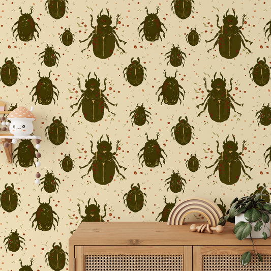 Unique crawling beetles wallpaper mural for bold, artistic walls.
