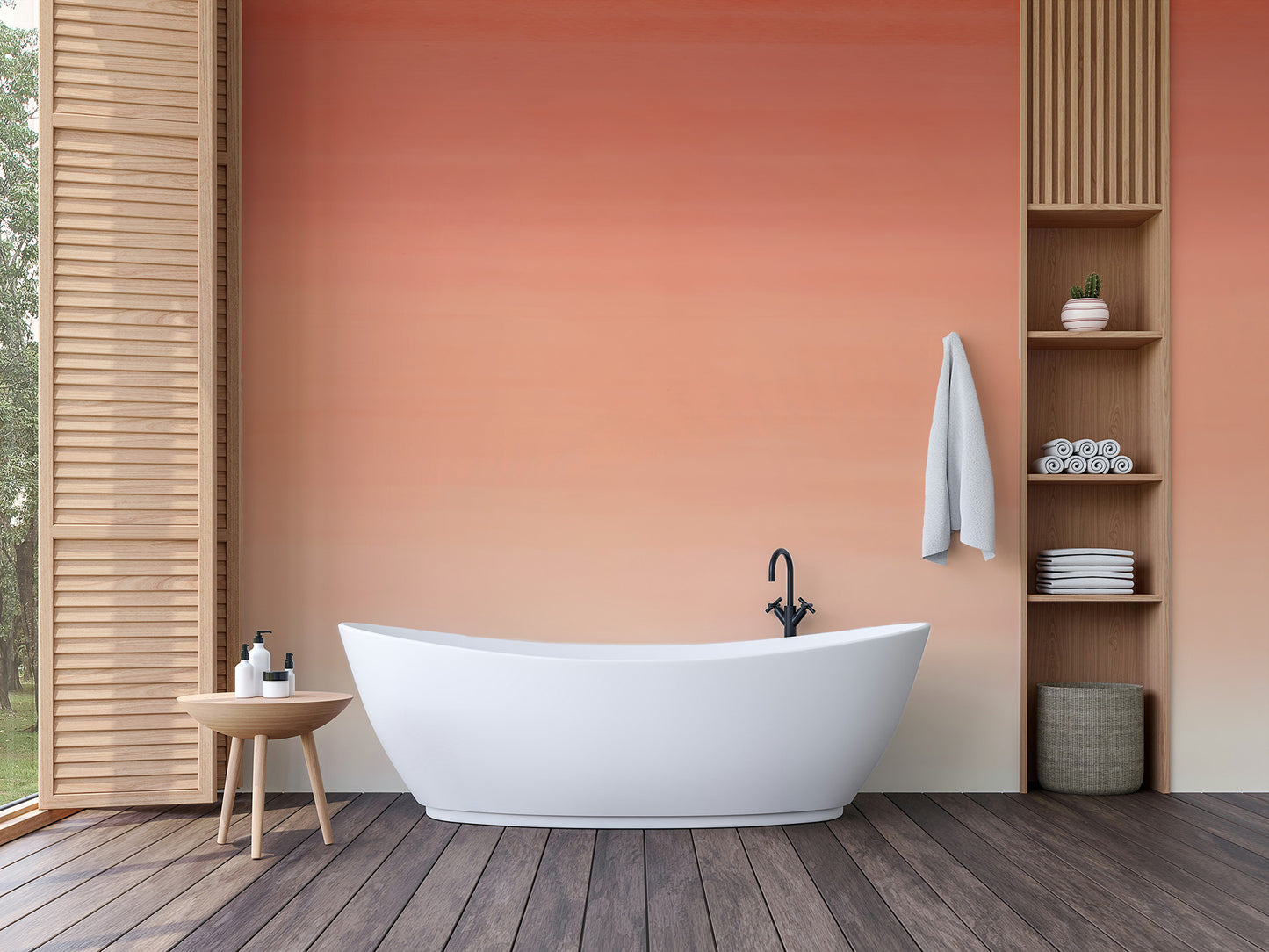 Transform your space with a stunning peach ombre wallpaper.