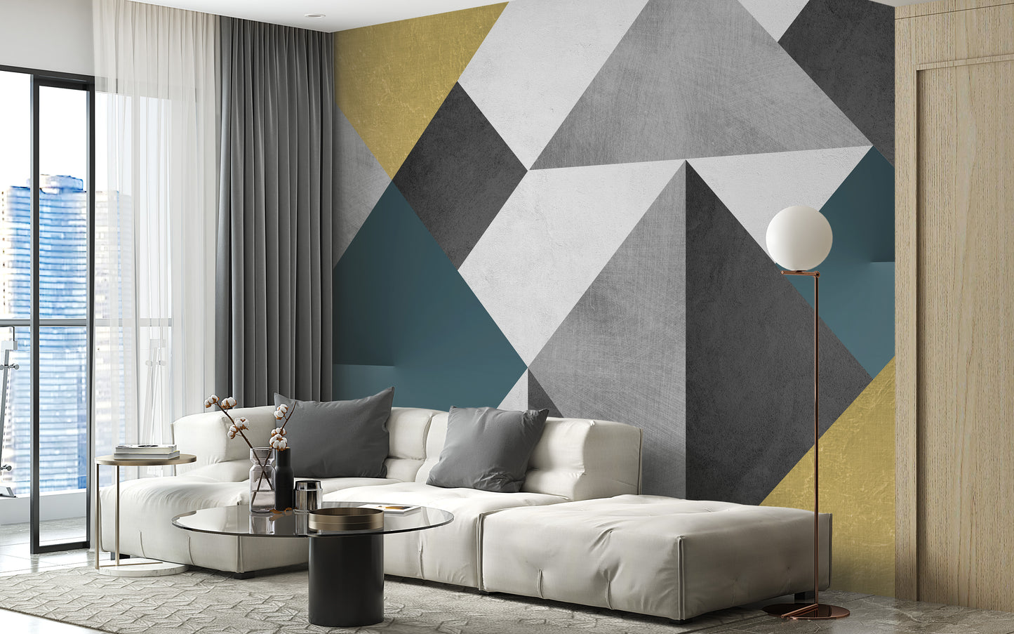 Blue & Yellow Abstract Geometric Multicolor Triangle Wallpaper Mural