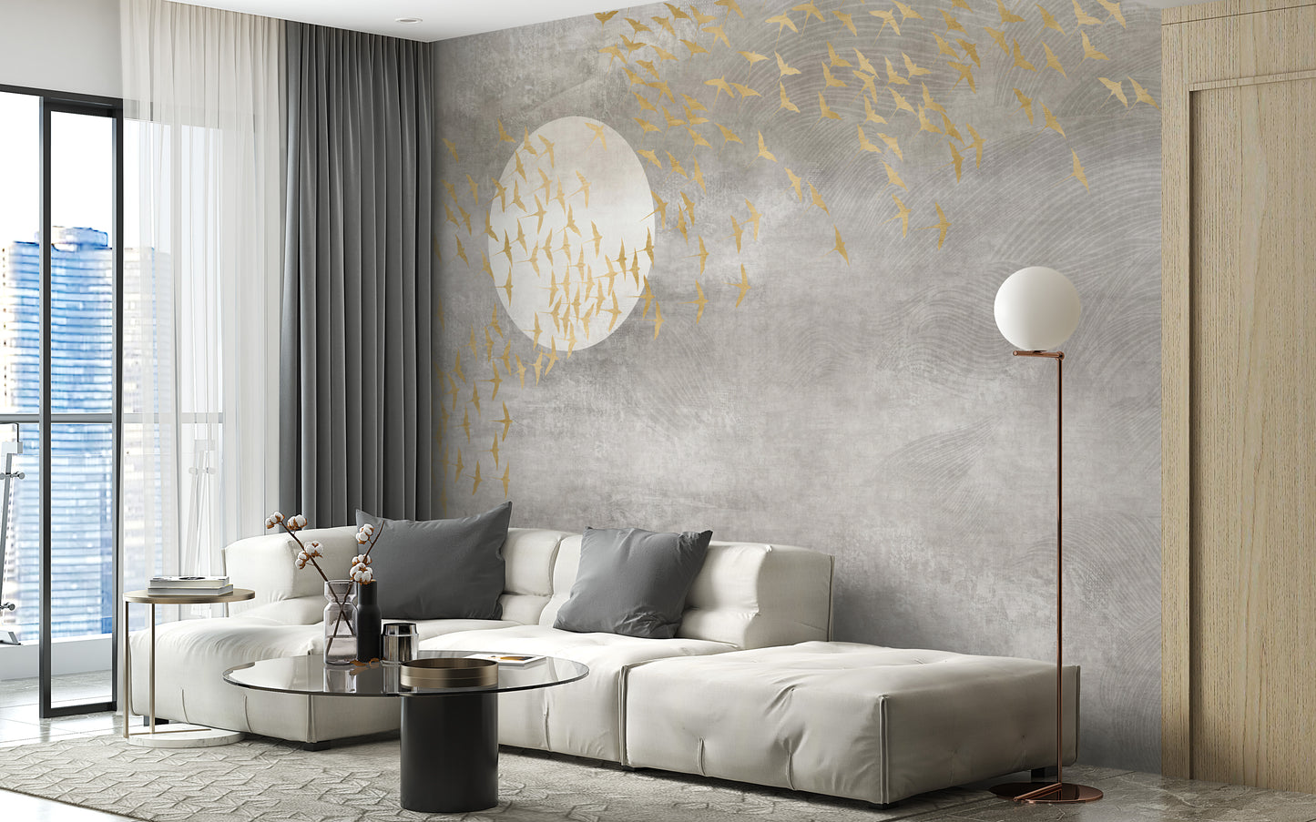 Golden Birds Flying in Sky Wallpaper Murals