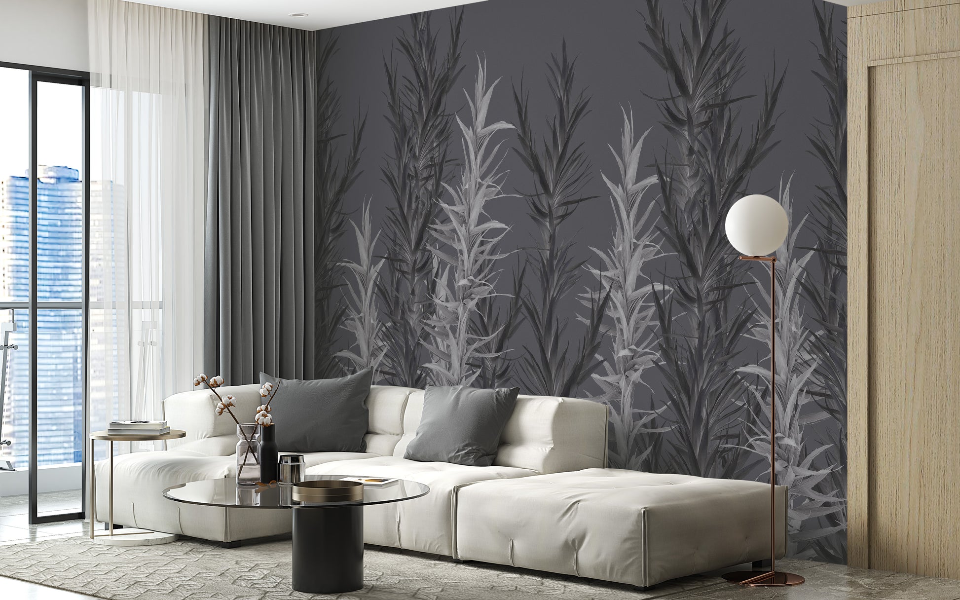 Modern Grey Dracaena Plant Mural
