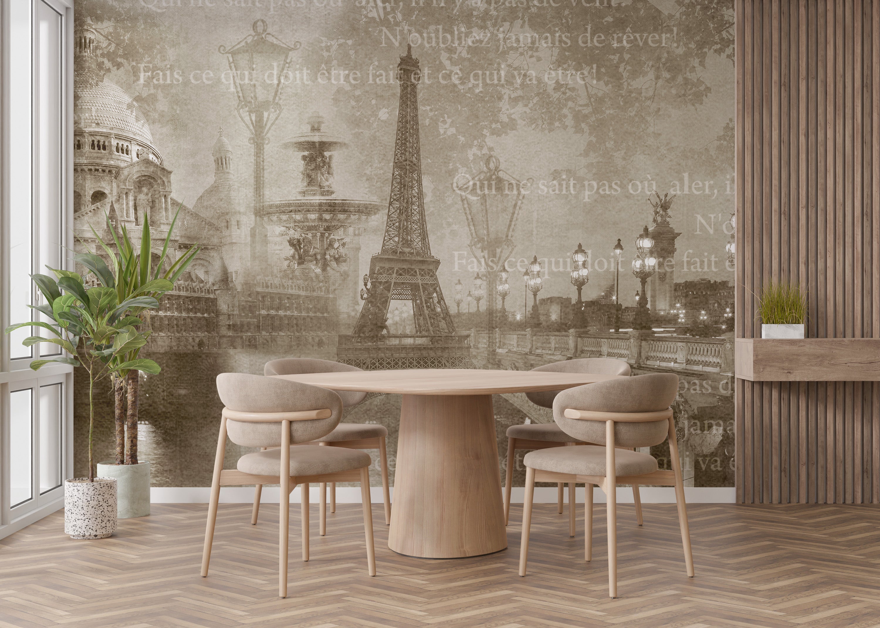 Vintage Paris landmarks mural wallpaper