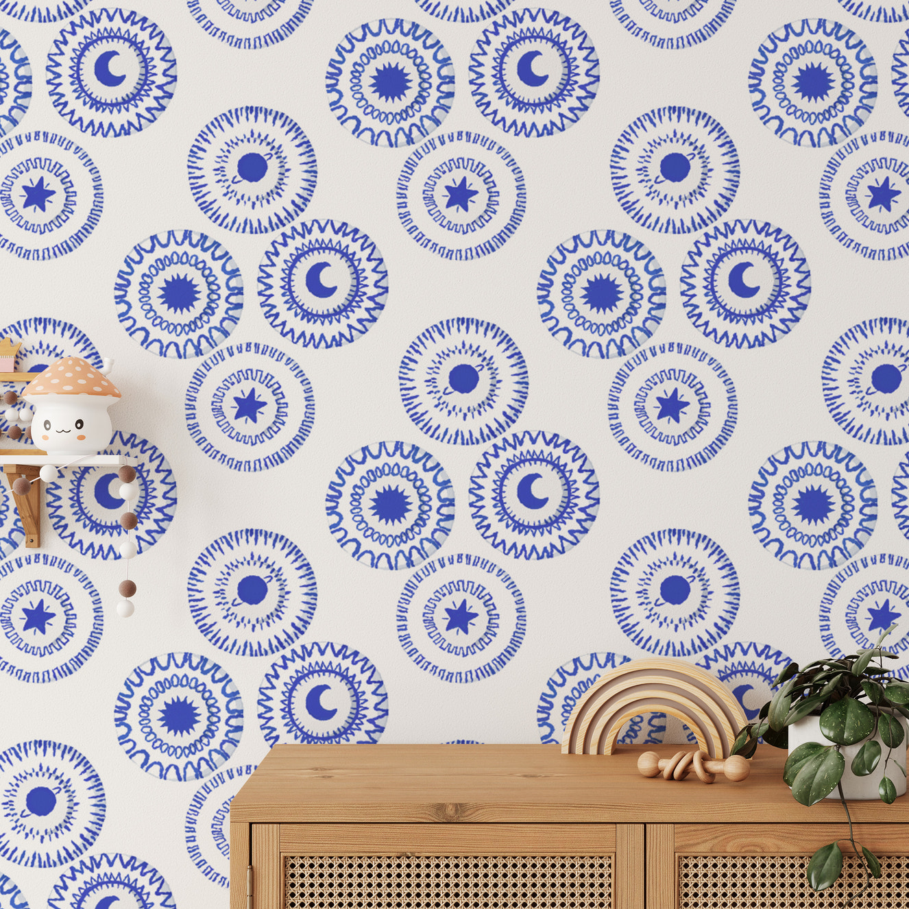 Sophisticated blue porcelain wallpaper for a classic wall accent.
