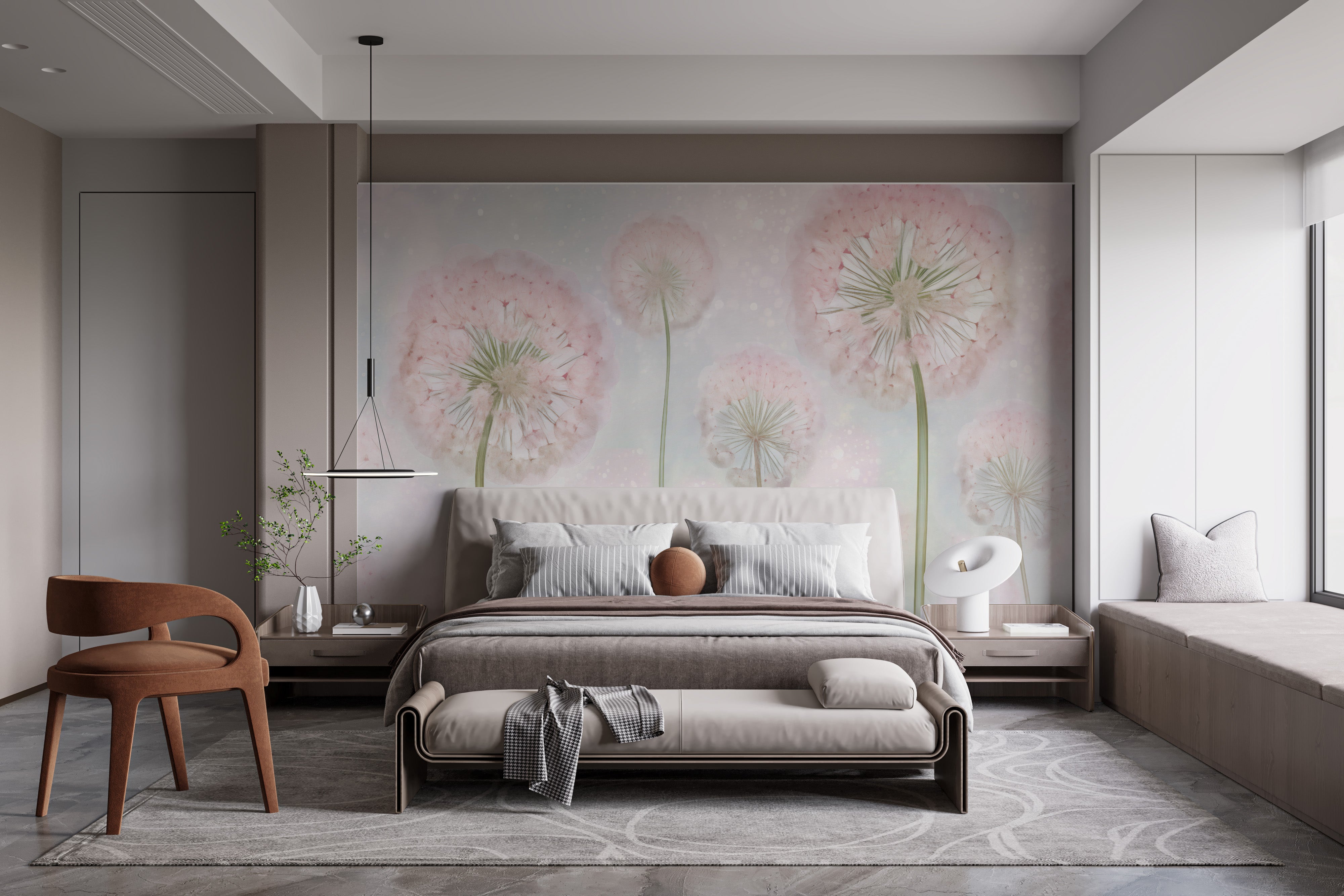 Refresh your walls with delicate pink dandelion seeds wallpaper murals.