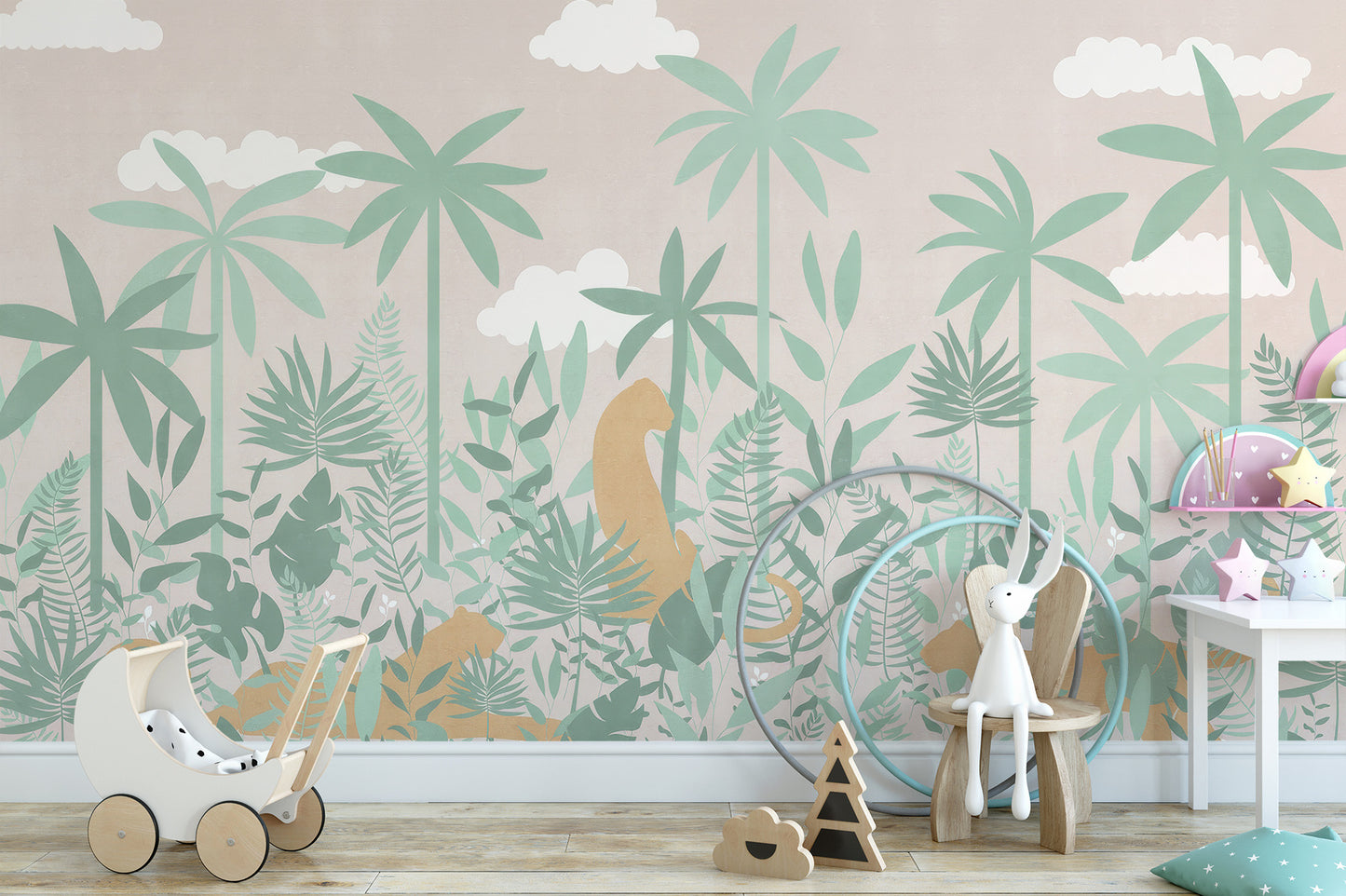 Lush garden wallpaper for kids’ room
