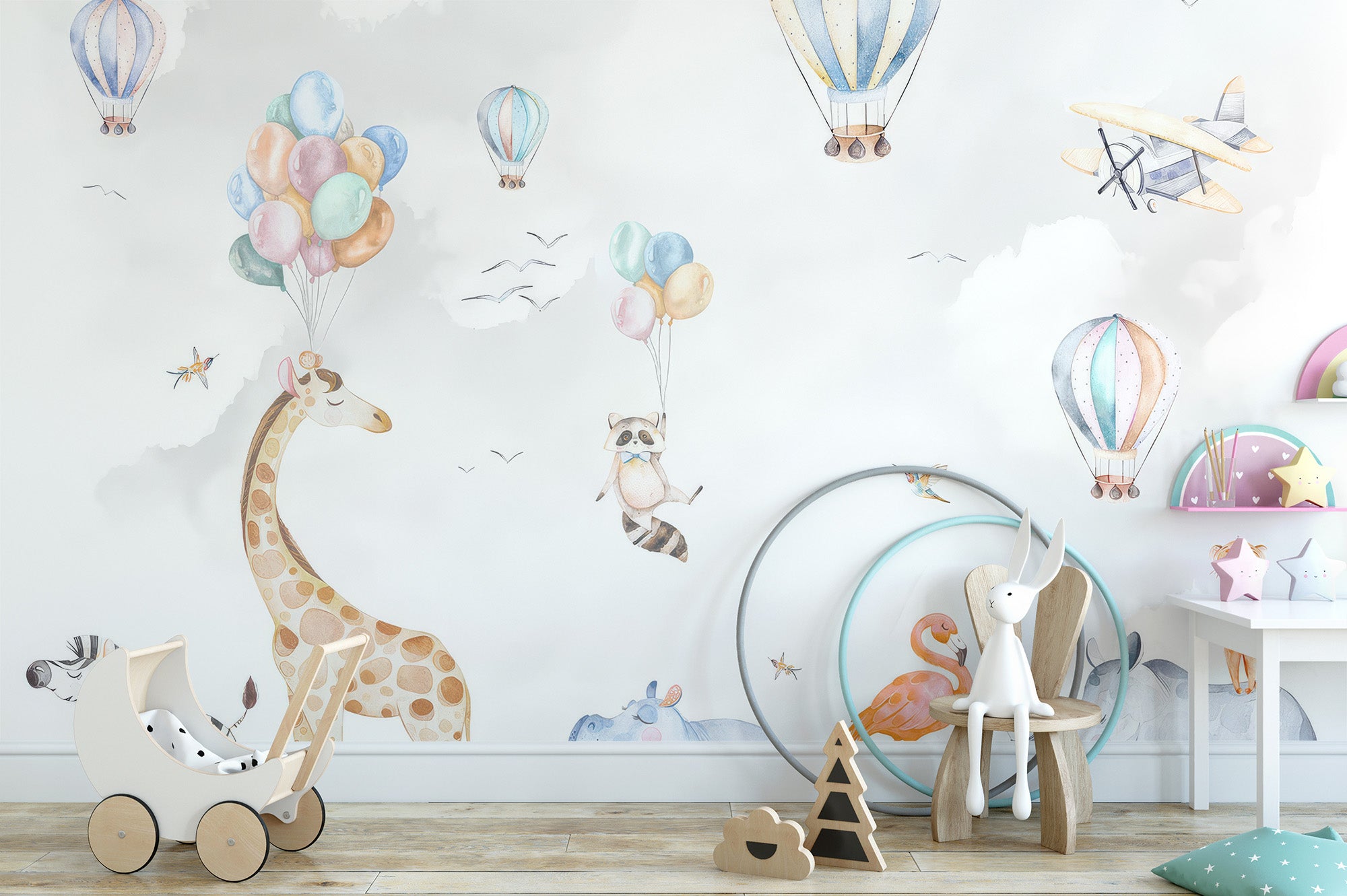 Cute giraffe mural for kids' nursery decor
