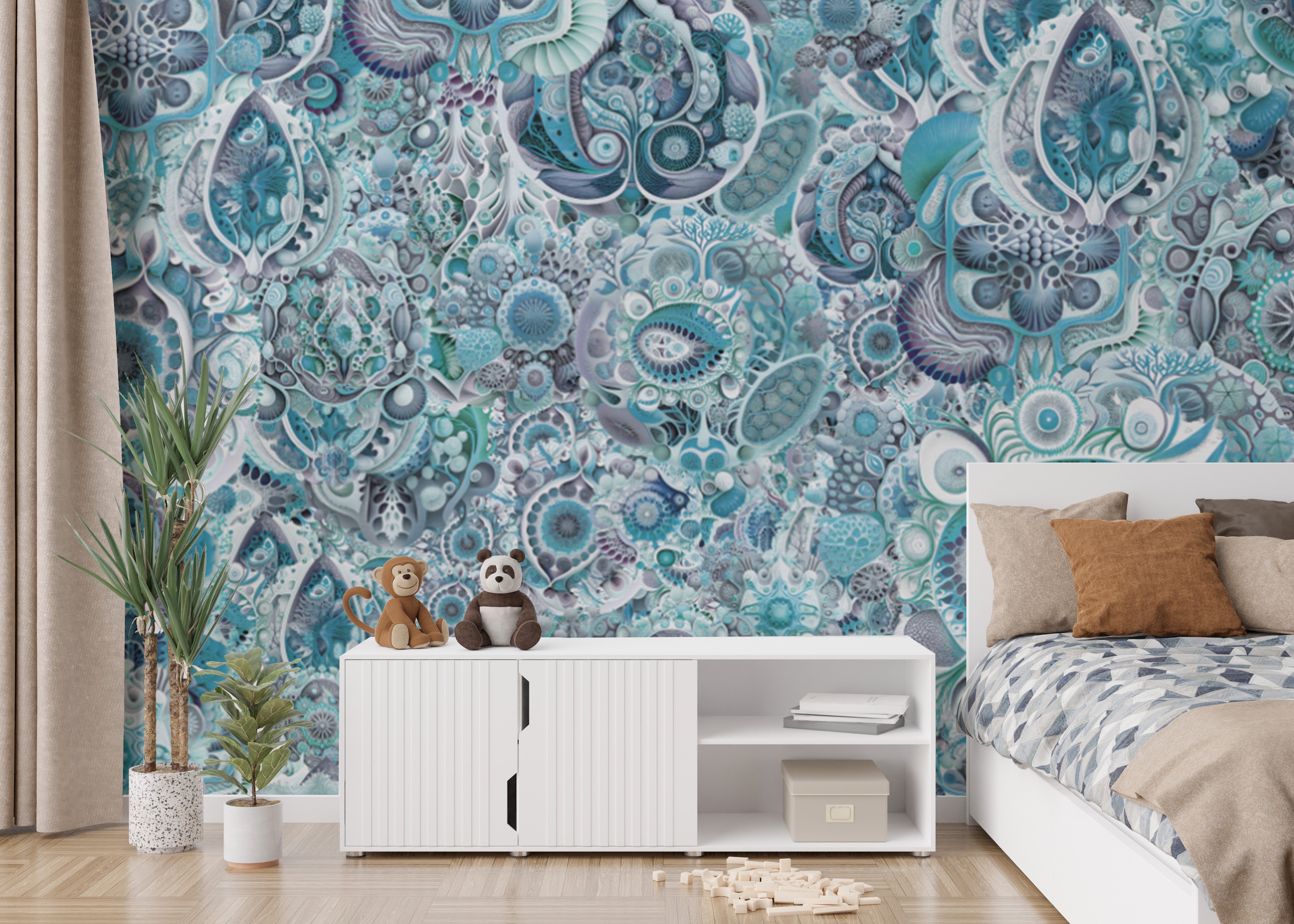 Blue Color Abstract Haeckel Wallpaper Murals - Giffywalls