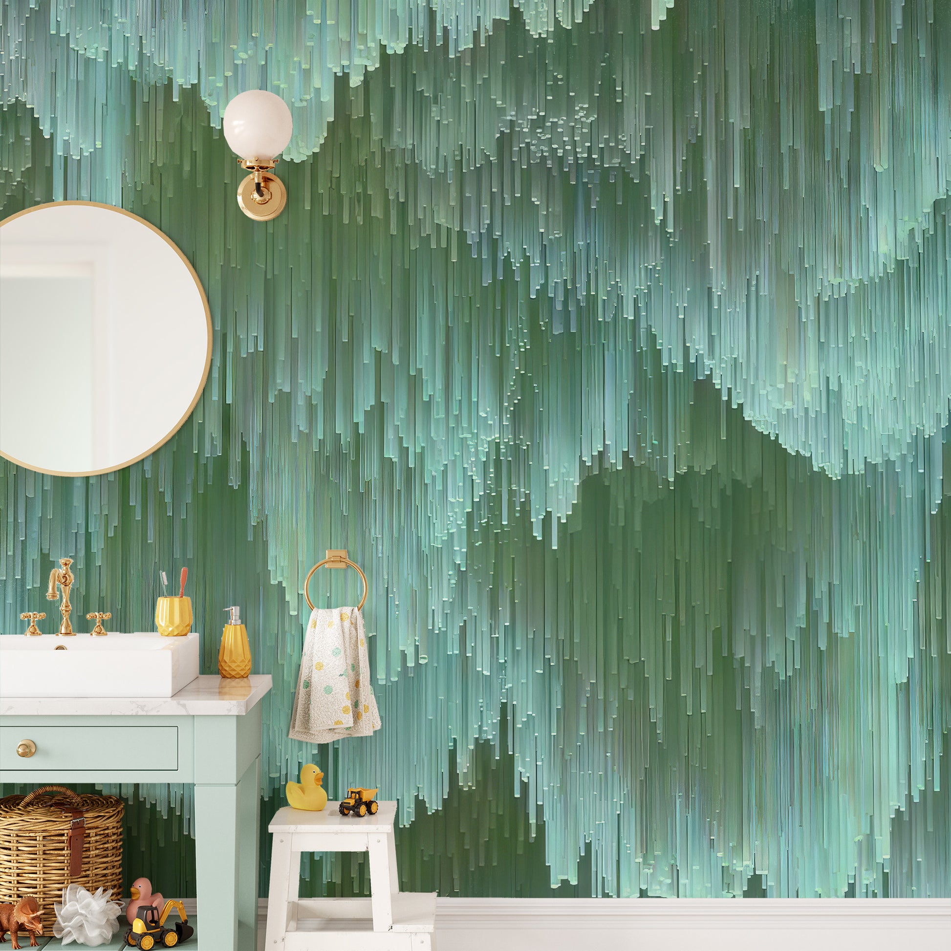 Sophisticated emerald rain wallpaper for a bold green statement.