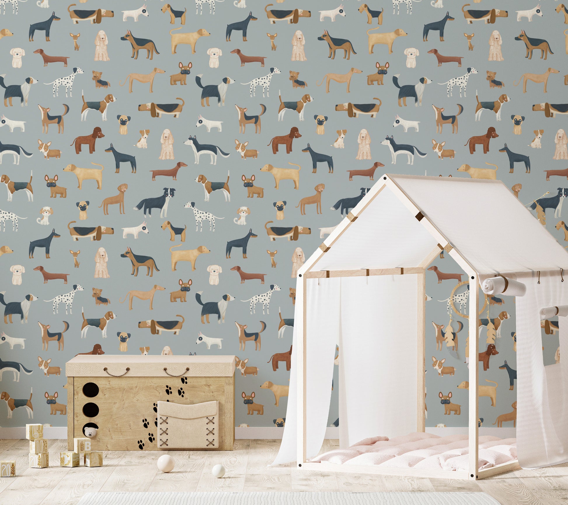 Adorable dog pattern wallpaper for nurseries
