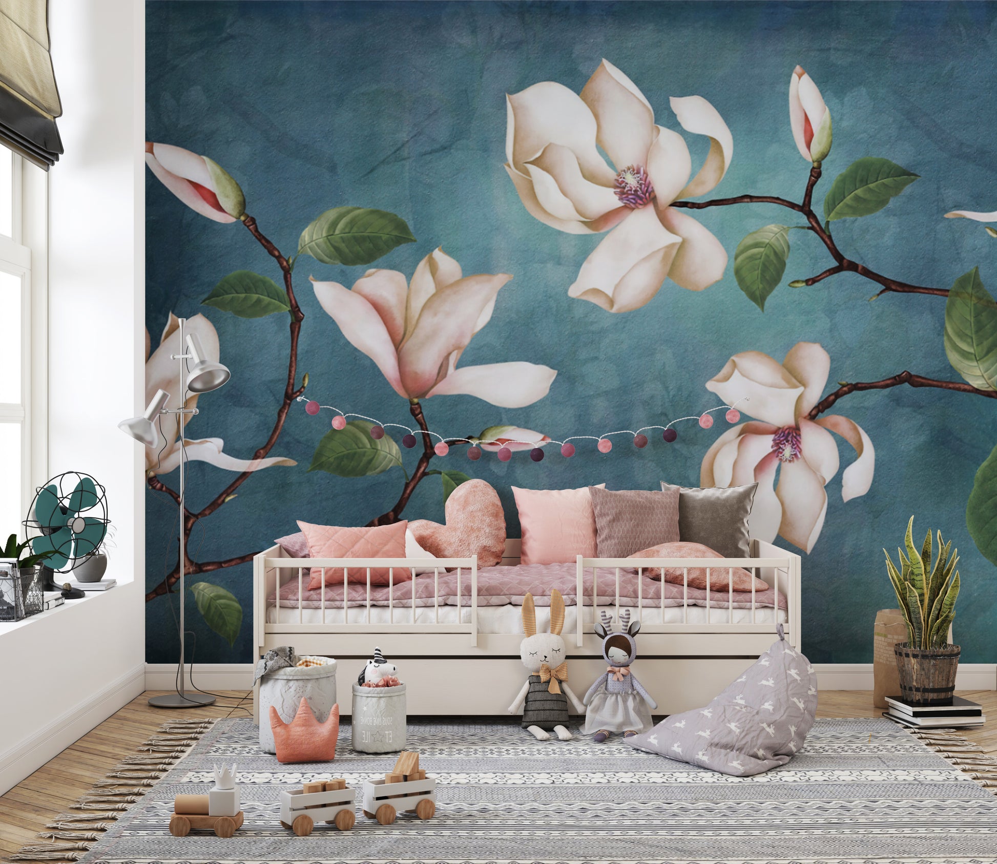 Beautiful magnolia wall mural with artistic details
