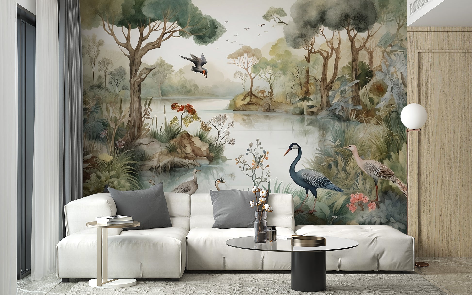 Artistic peacock wallpaper mural design
