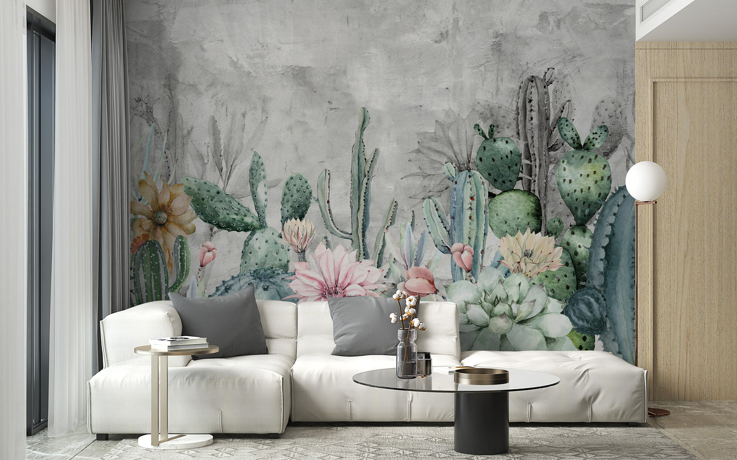 Green Cactus in Desert Wallpaper Murals