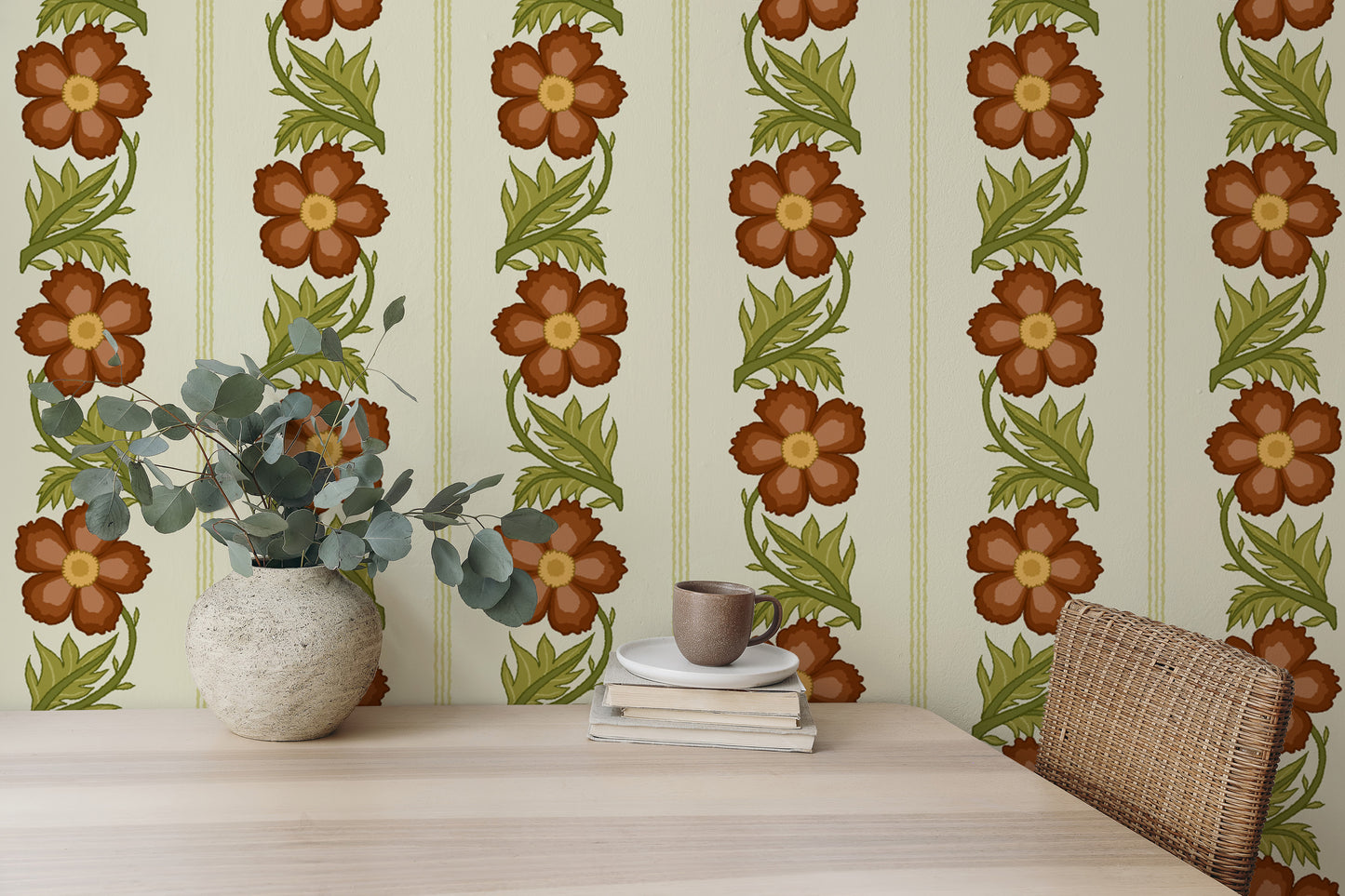 Floral Stripe Red Wallpaper - Giffywalls