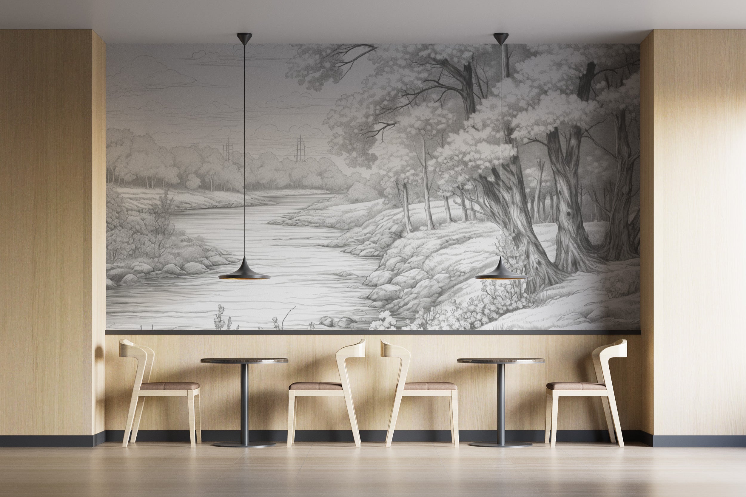 Stylish Grey Forest Scene Mural
