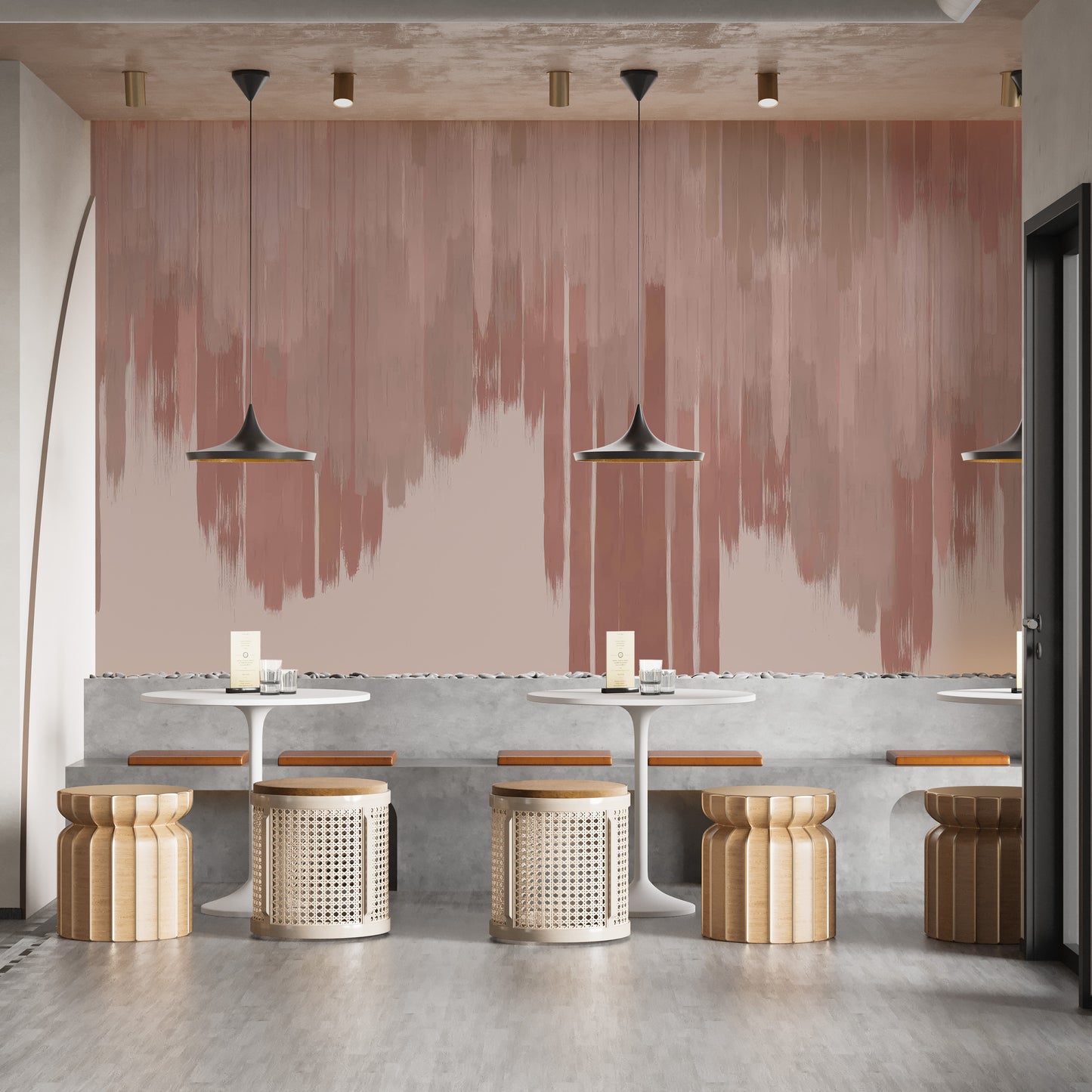 Create a refined dining space with copper pink foliage wallpaper