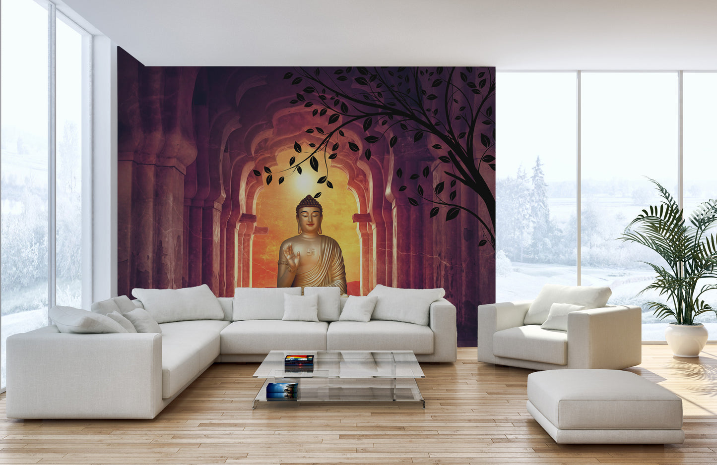 Ancient Temple Buddha Tree Wall Mural