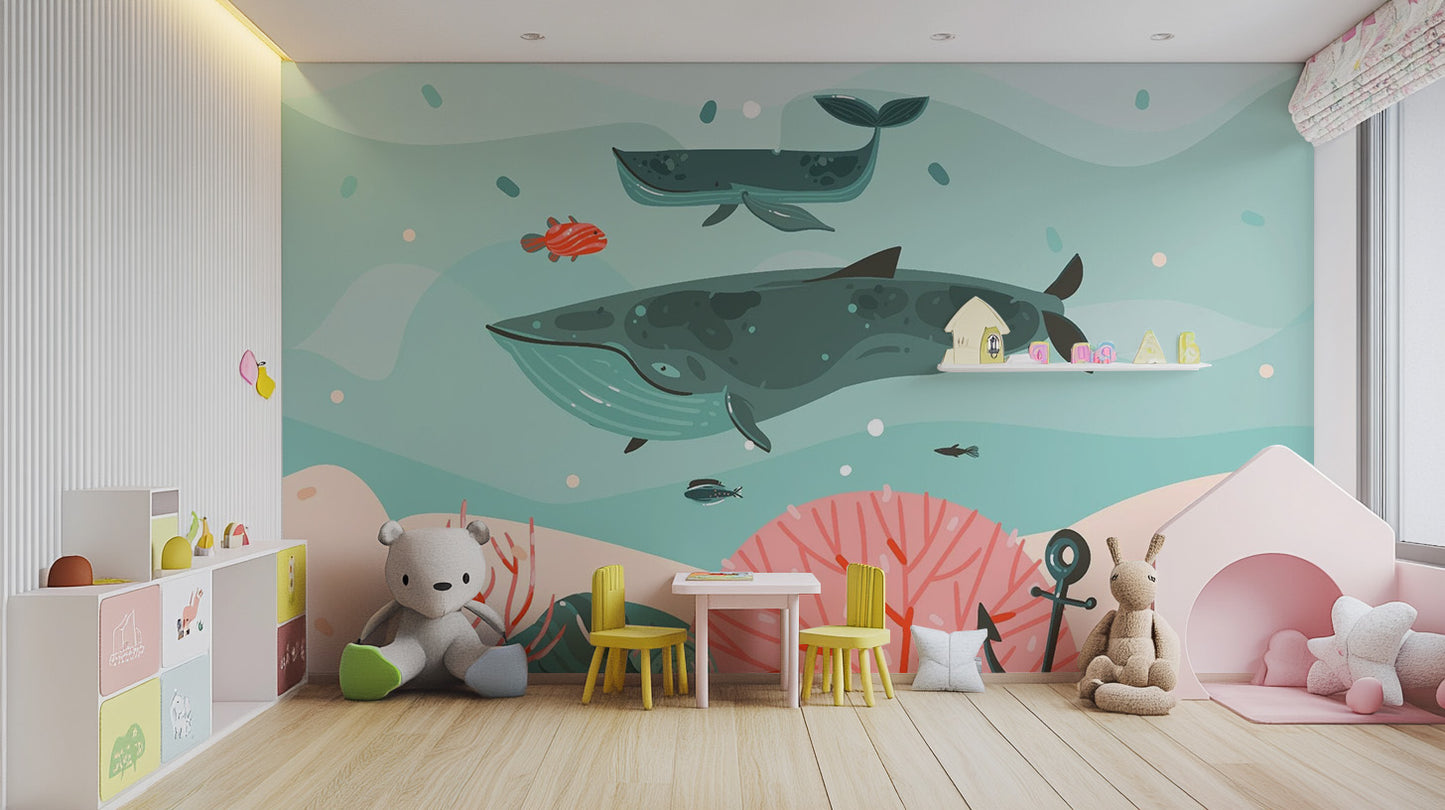 Whale Adventure Underwater Wallpaper Mural for Kids