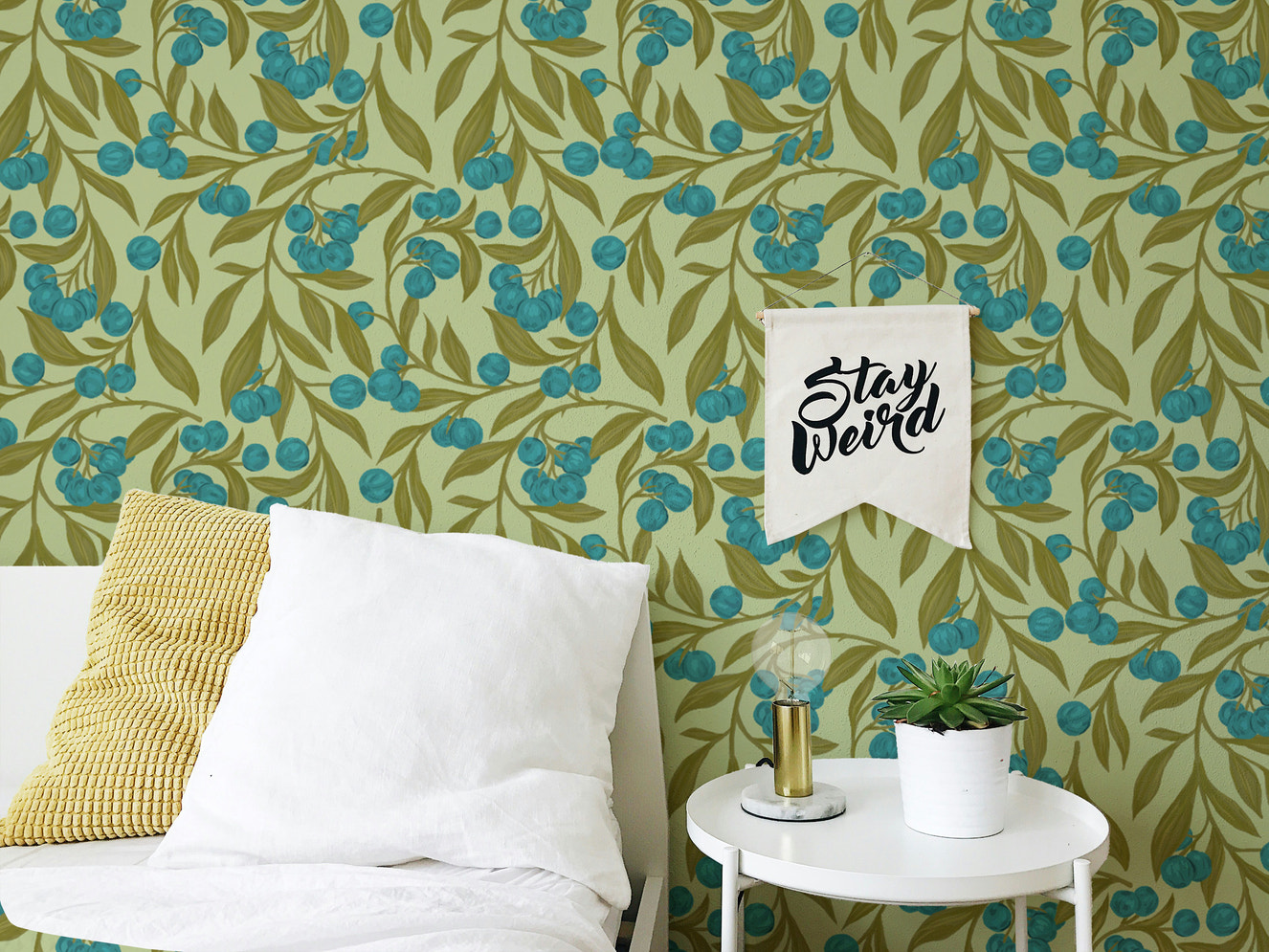 Elegant autumn berries blue wallpaper for seasonal charm.
