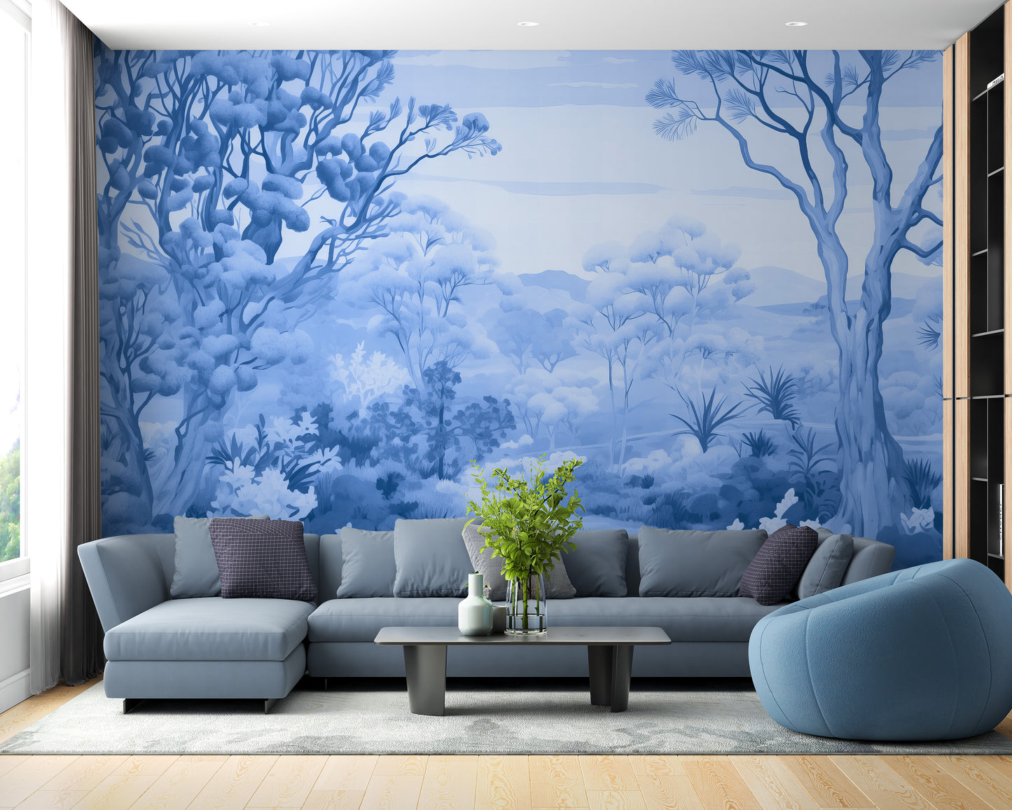 Autumn Forest Blue Color Wallpaper Mural