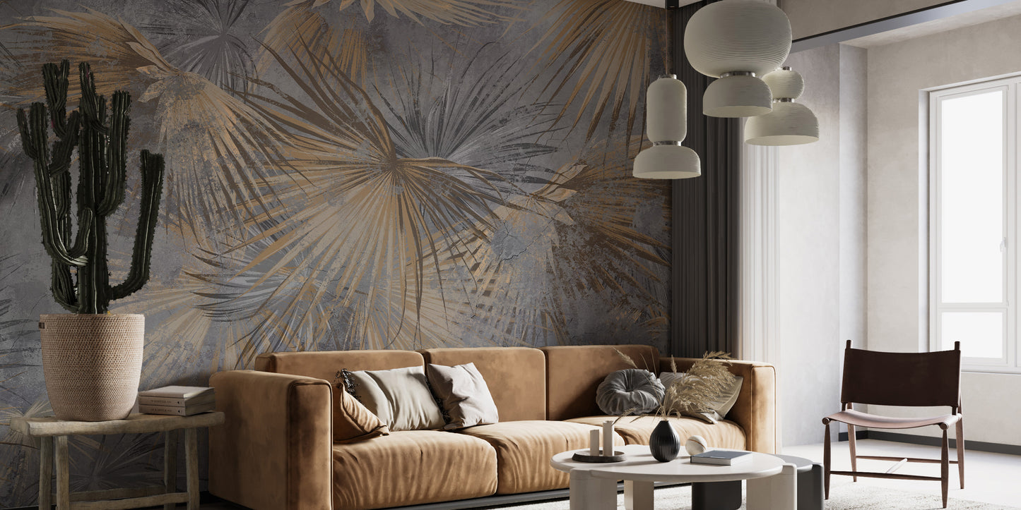 Luxurious wallpaper with golden palm fronds