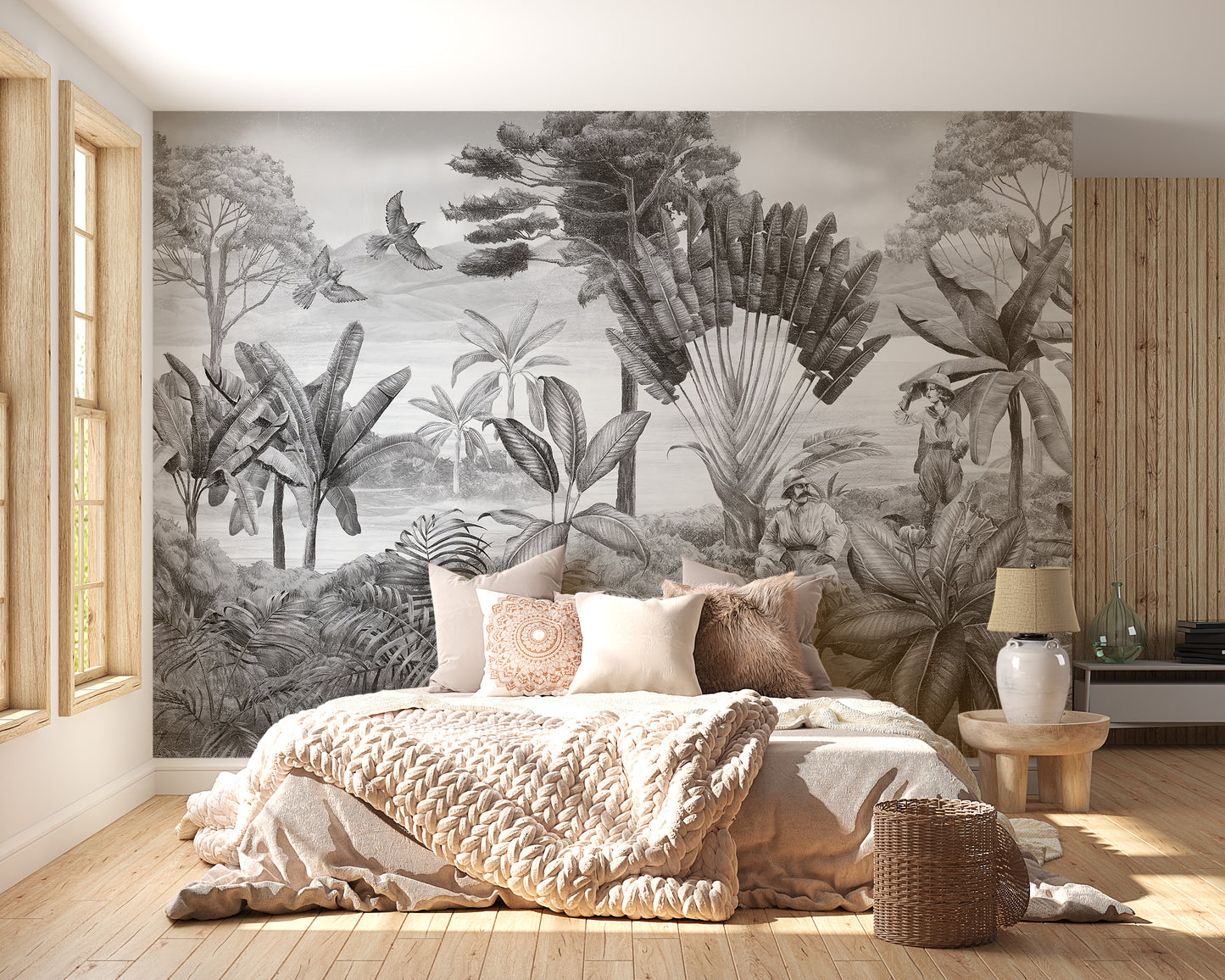 Elegant black and white scenery mural design