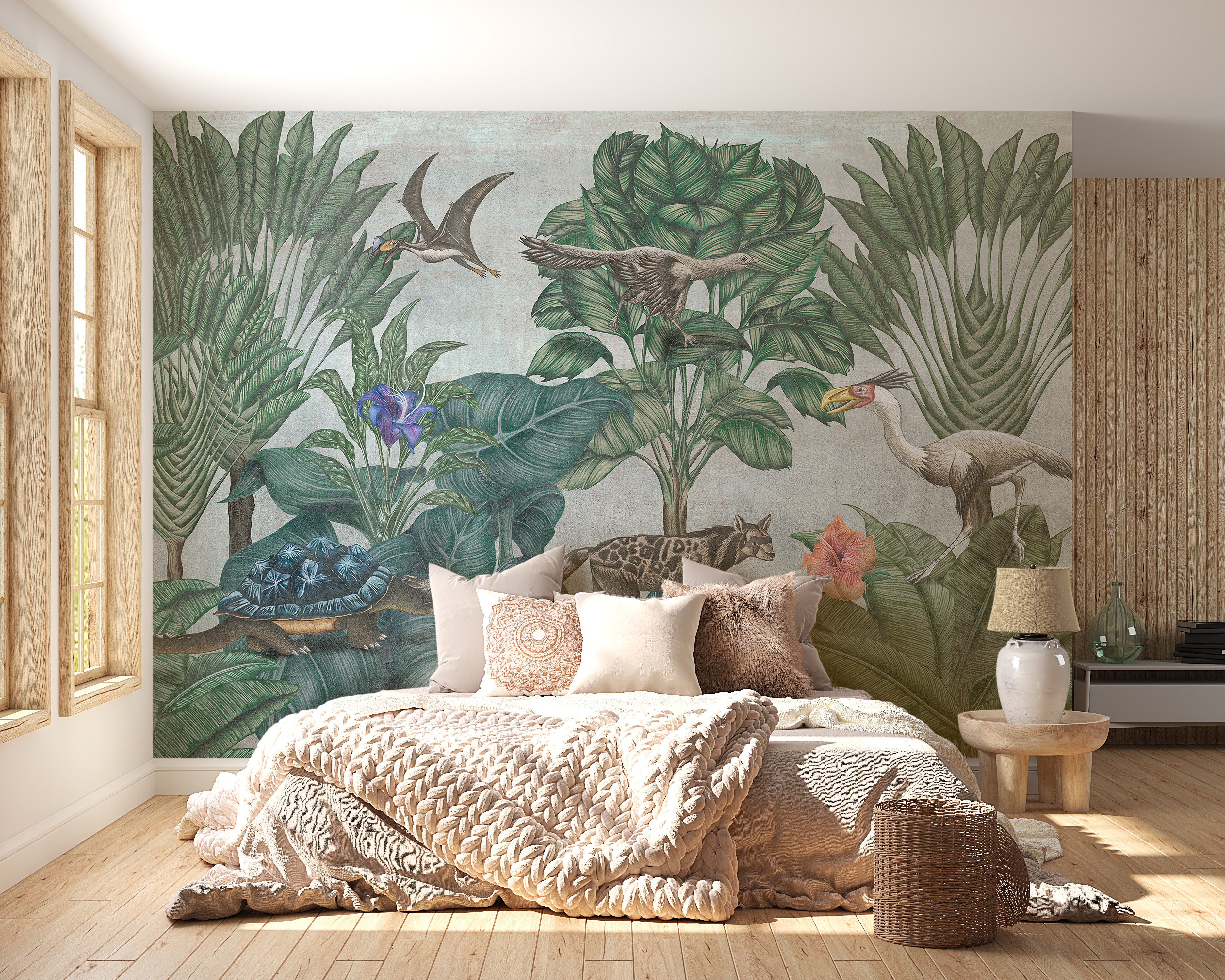 Beautiful painted wildlife forest mural for rooms