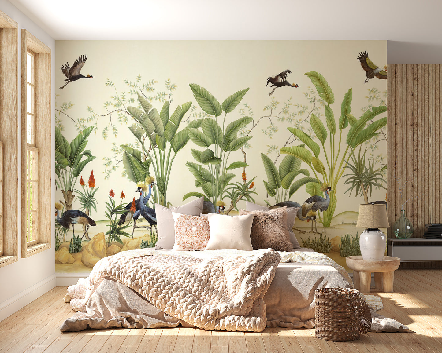 Tropical Grey Crane Wallpaper Murals