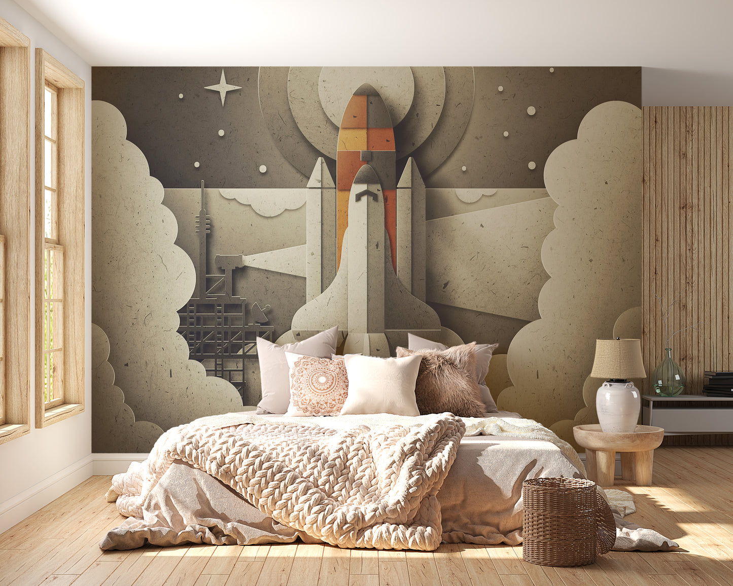 Retro Space Rocket Wallpaper for kids