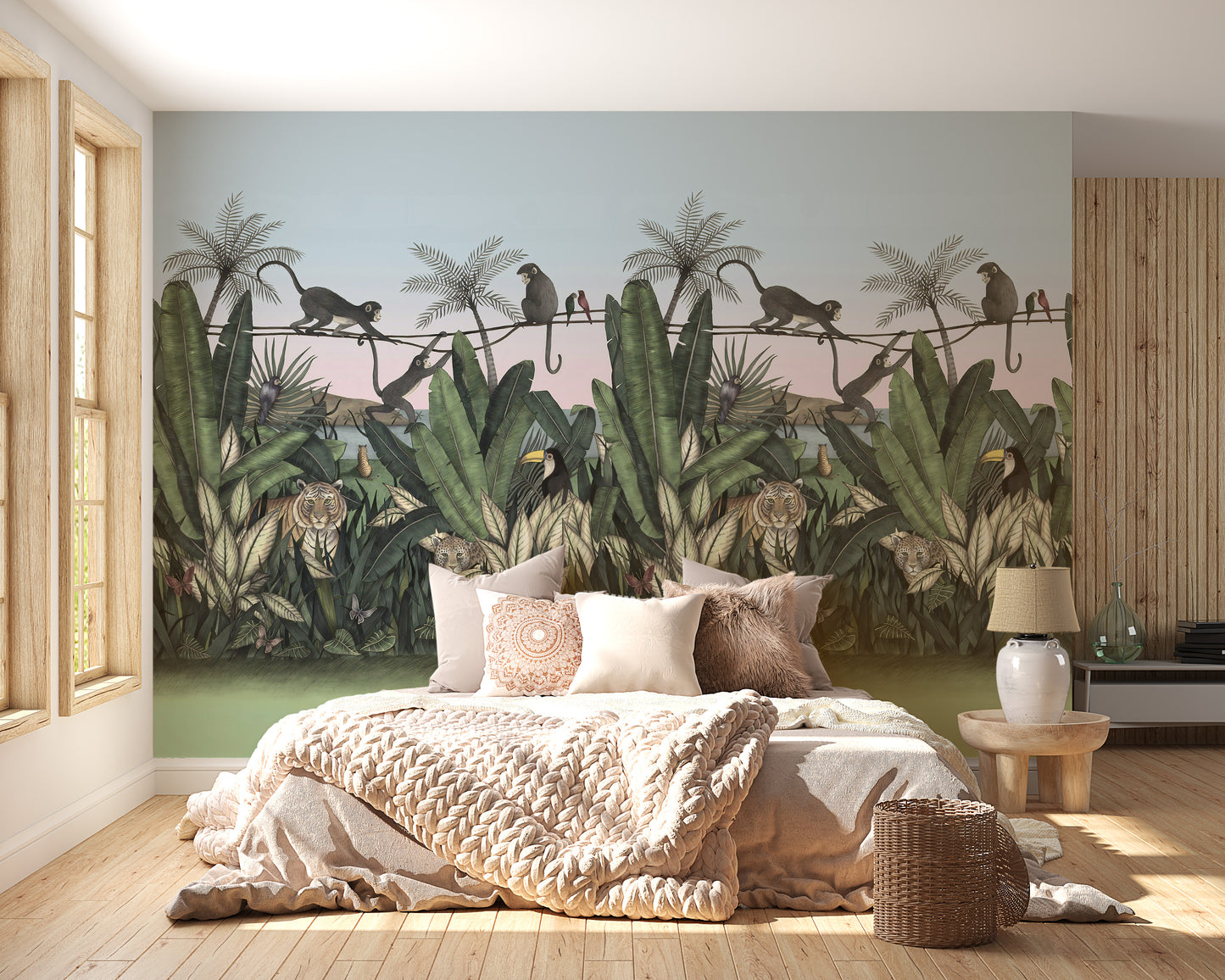 Cute Green Forest Animal Wallpaper Mural