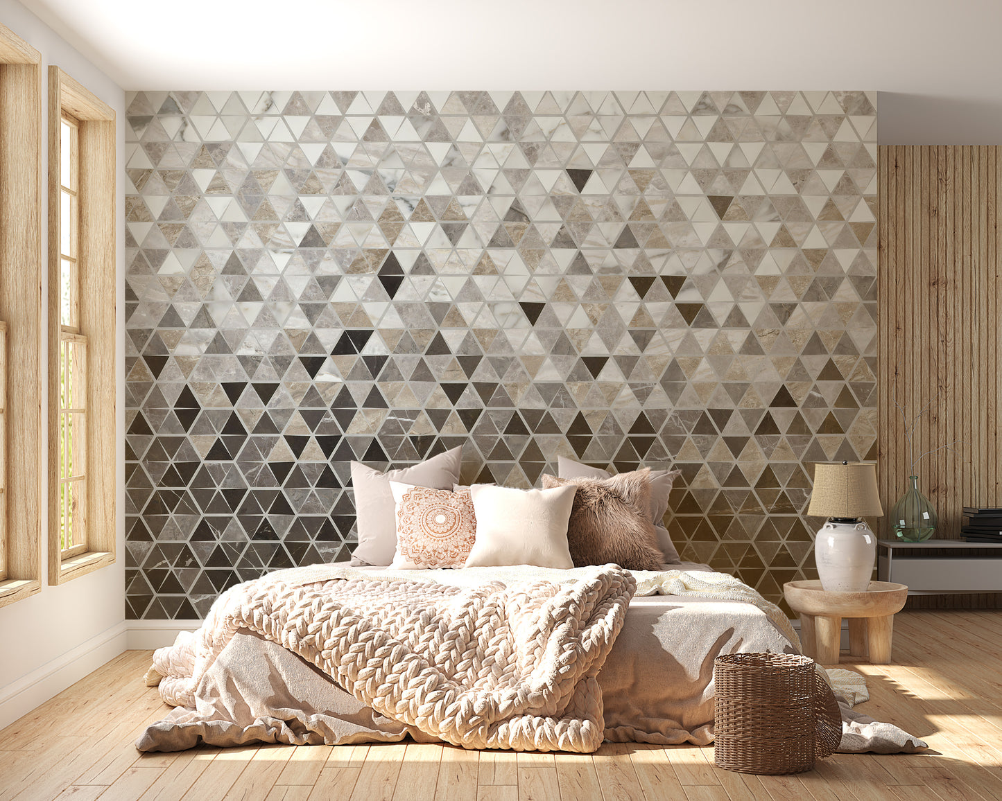 Sepia Triangle Tiles Wallpaper Mural