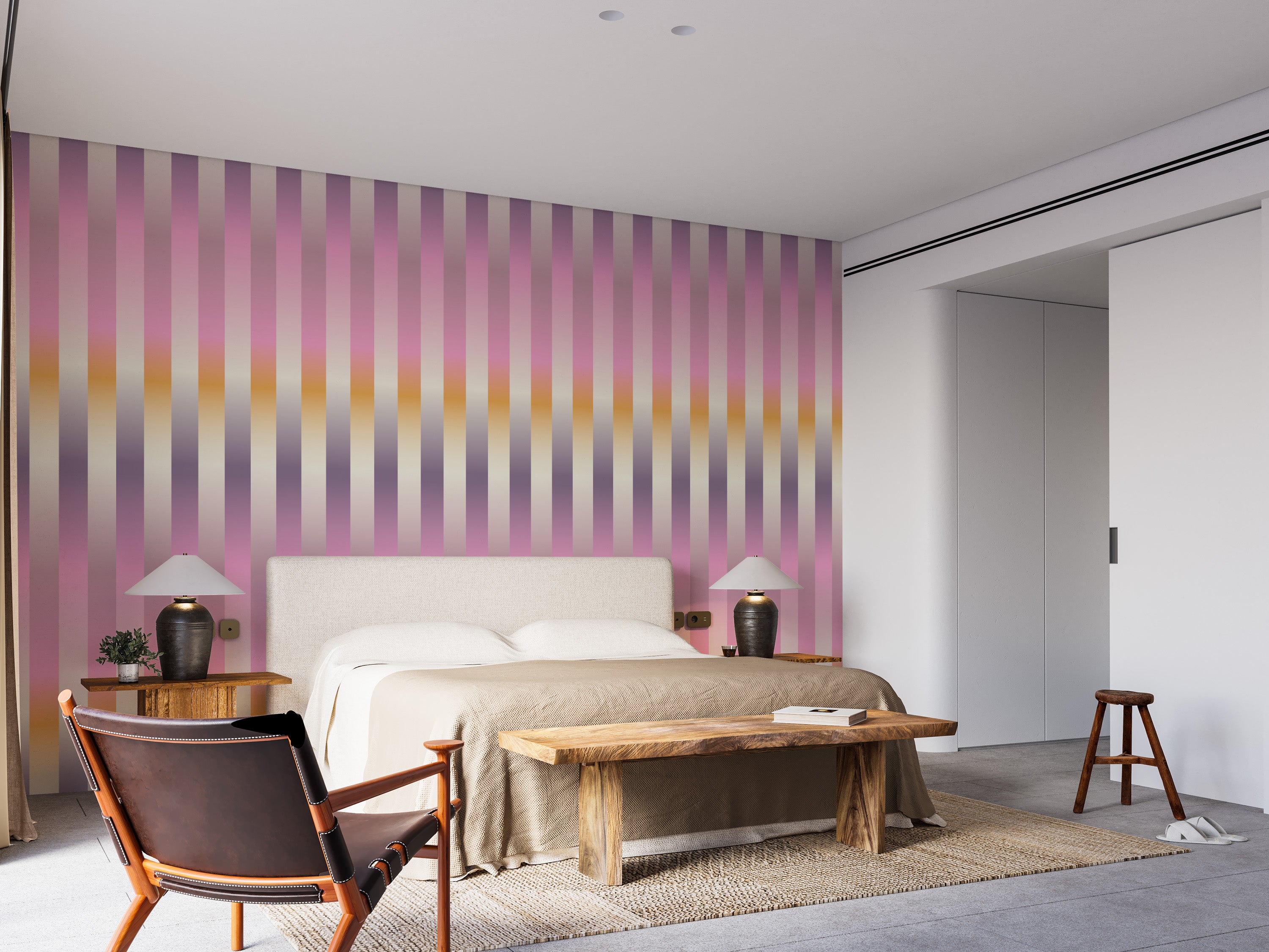 Lilac striped mural with a modern blurred gradient effect.