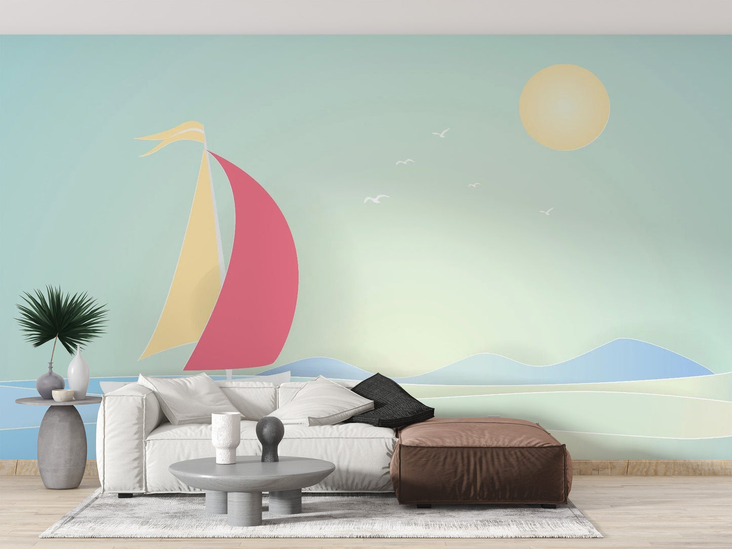 Summer Boat Sailing Wallpaper Mural