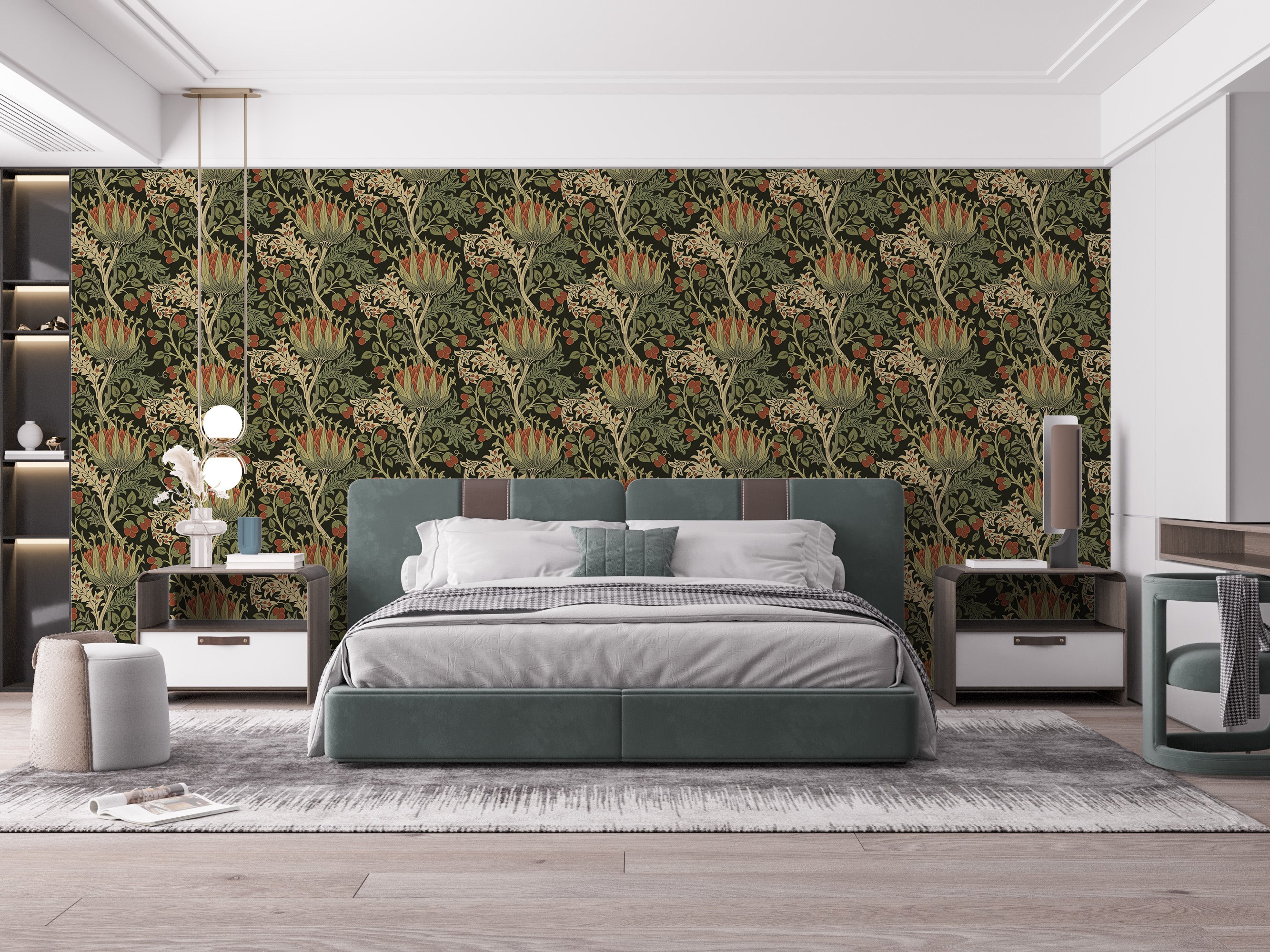 Elegant botanical wallpaper in earthy tones