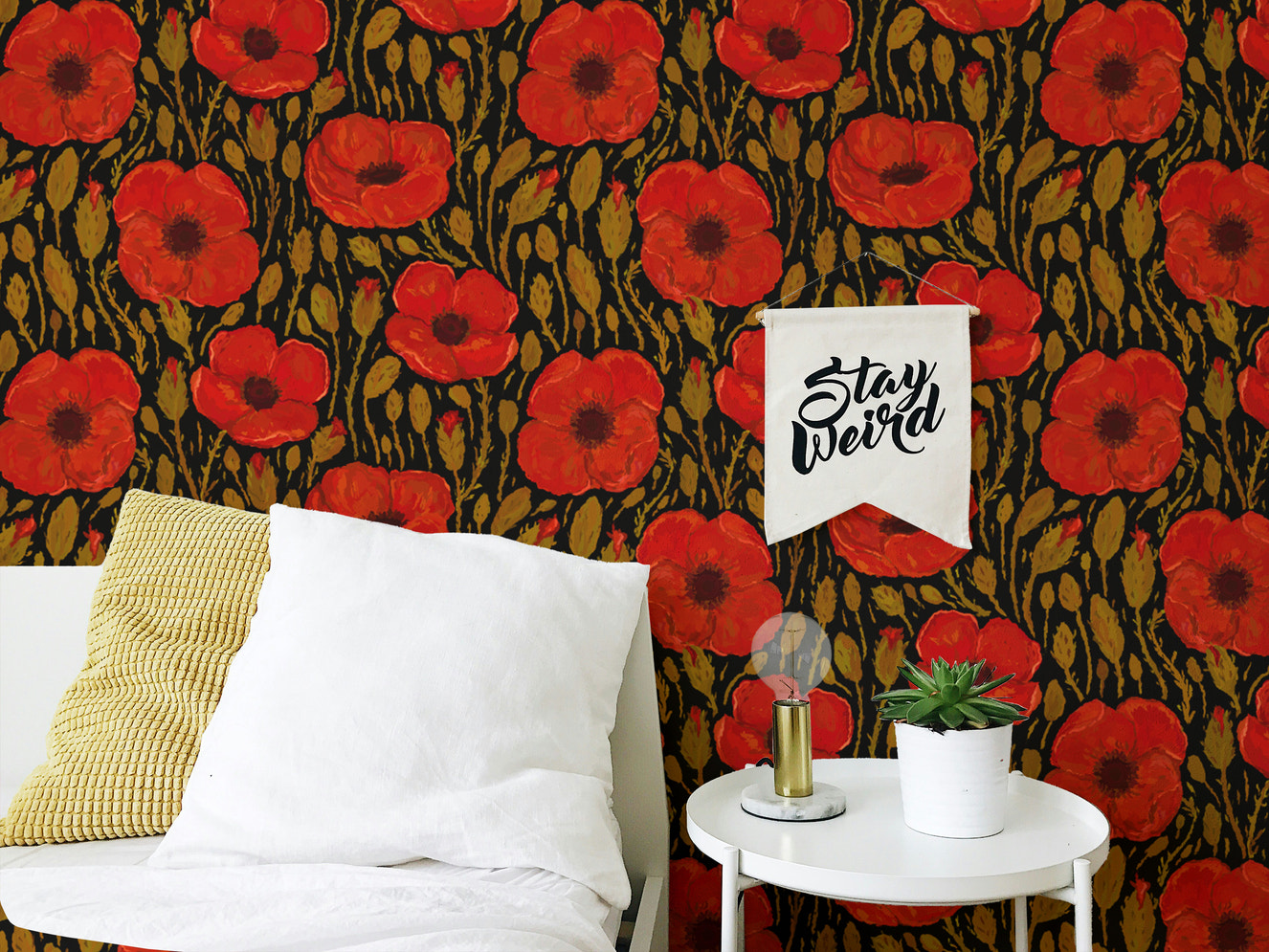 Elegant dark red poppy wallpaper for timeless and sophisticated decor.
