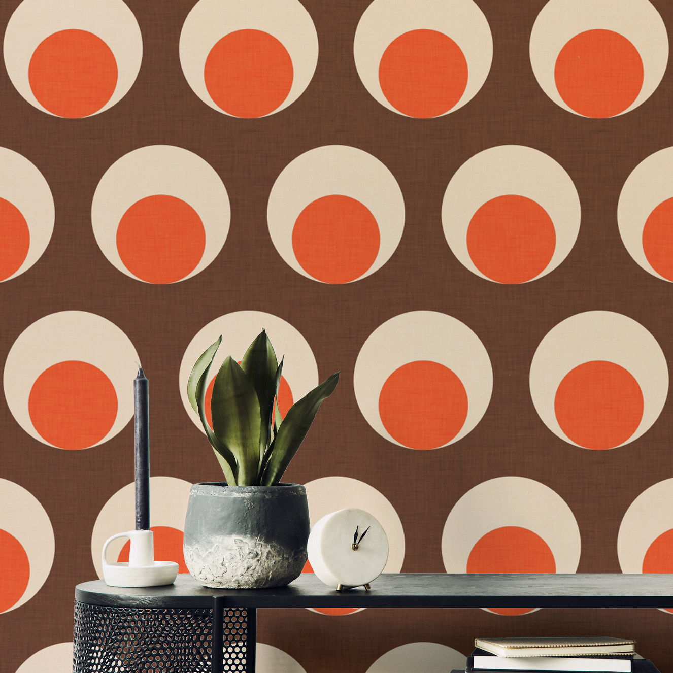 Classic mid-century modern brown wallpaper design
