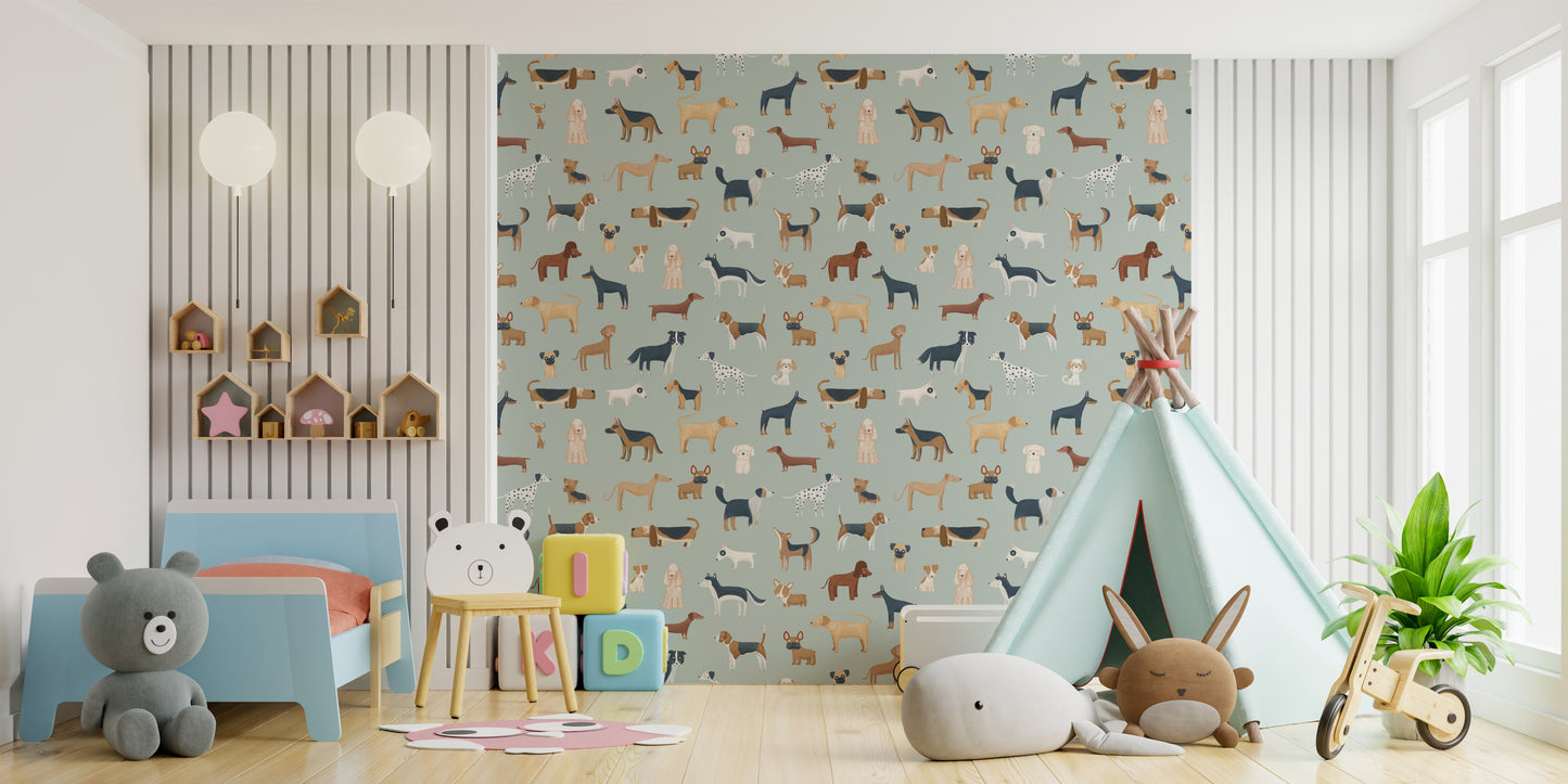 Nursery wallpaper with cute dog designs
