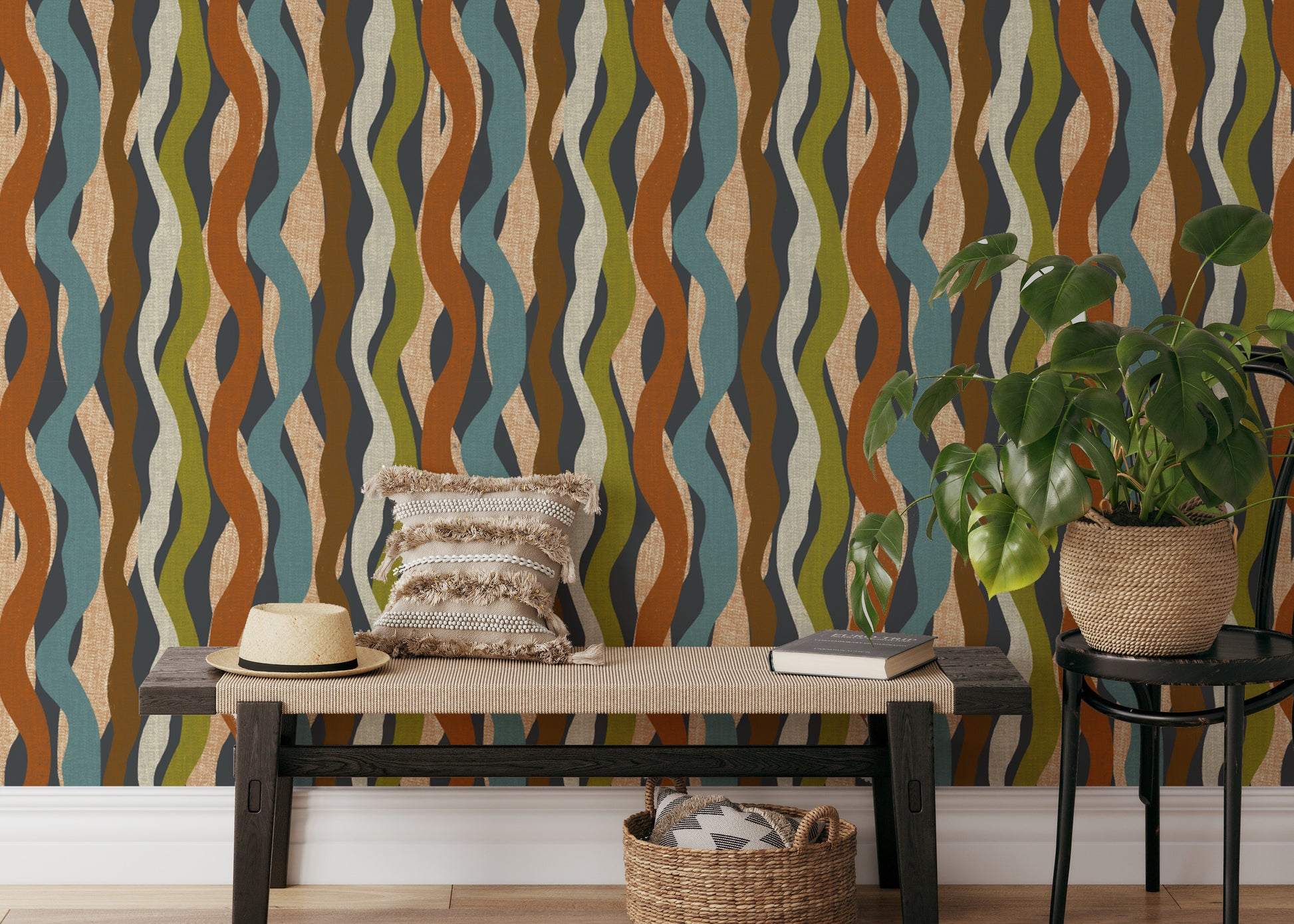 Add sophistication with Textured Organic Stripe Waves Wallpaper