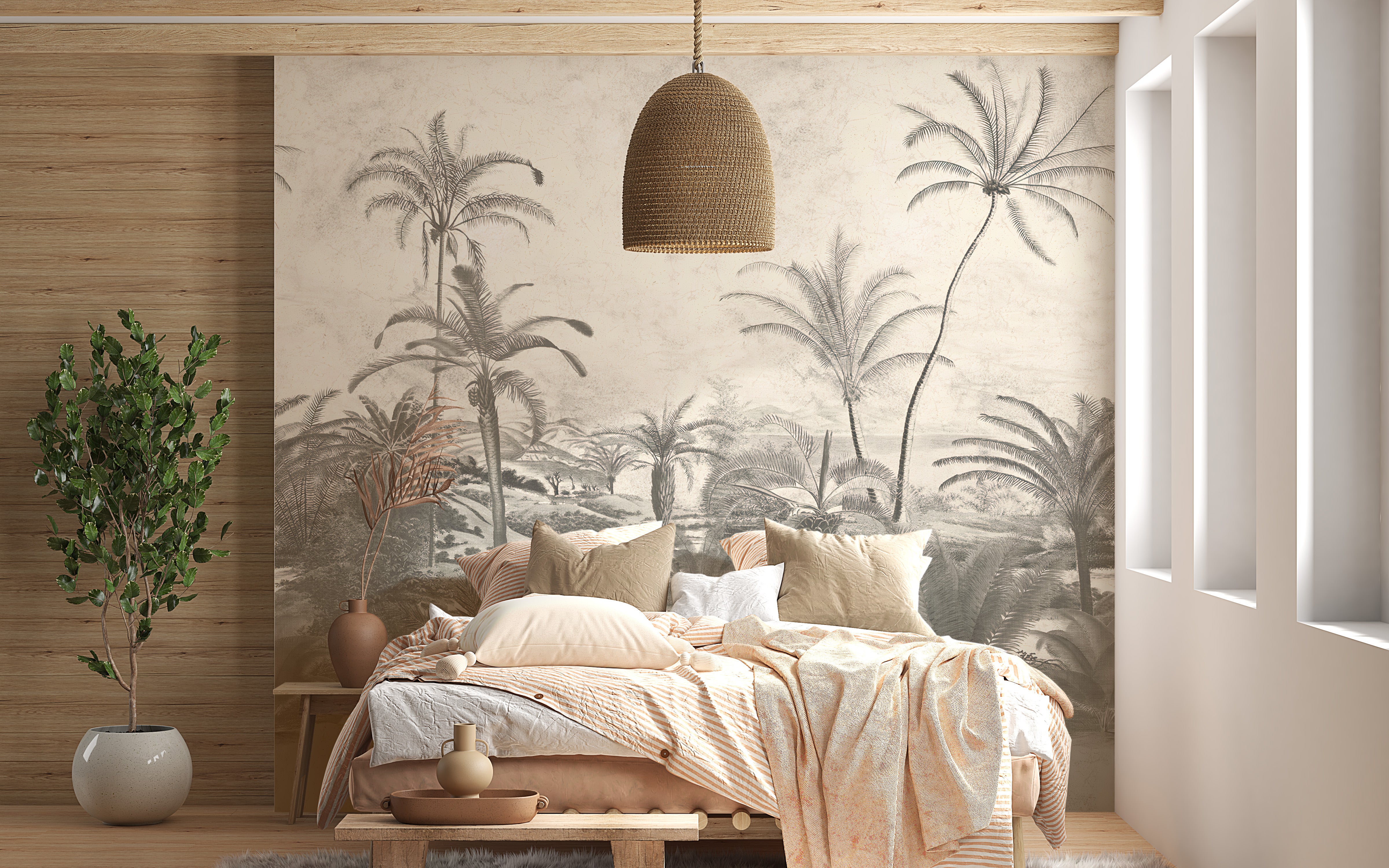 Serene wild jungle tones wallpaper mural art
