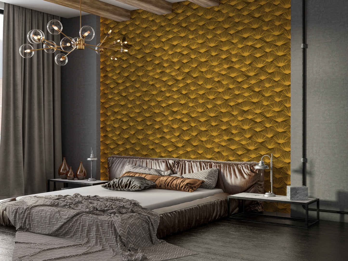 Bold Art Deco Fanfare wallpaper for a chic, retro vibe.
