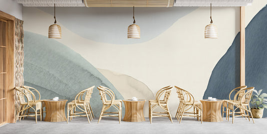 Calming Contours mural sets a refined tone for your dining room.